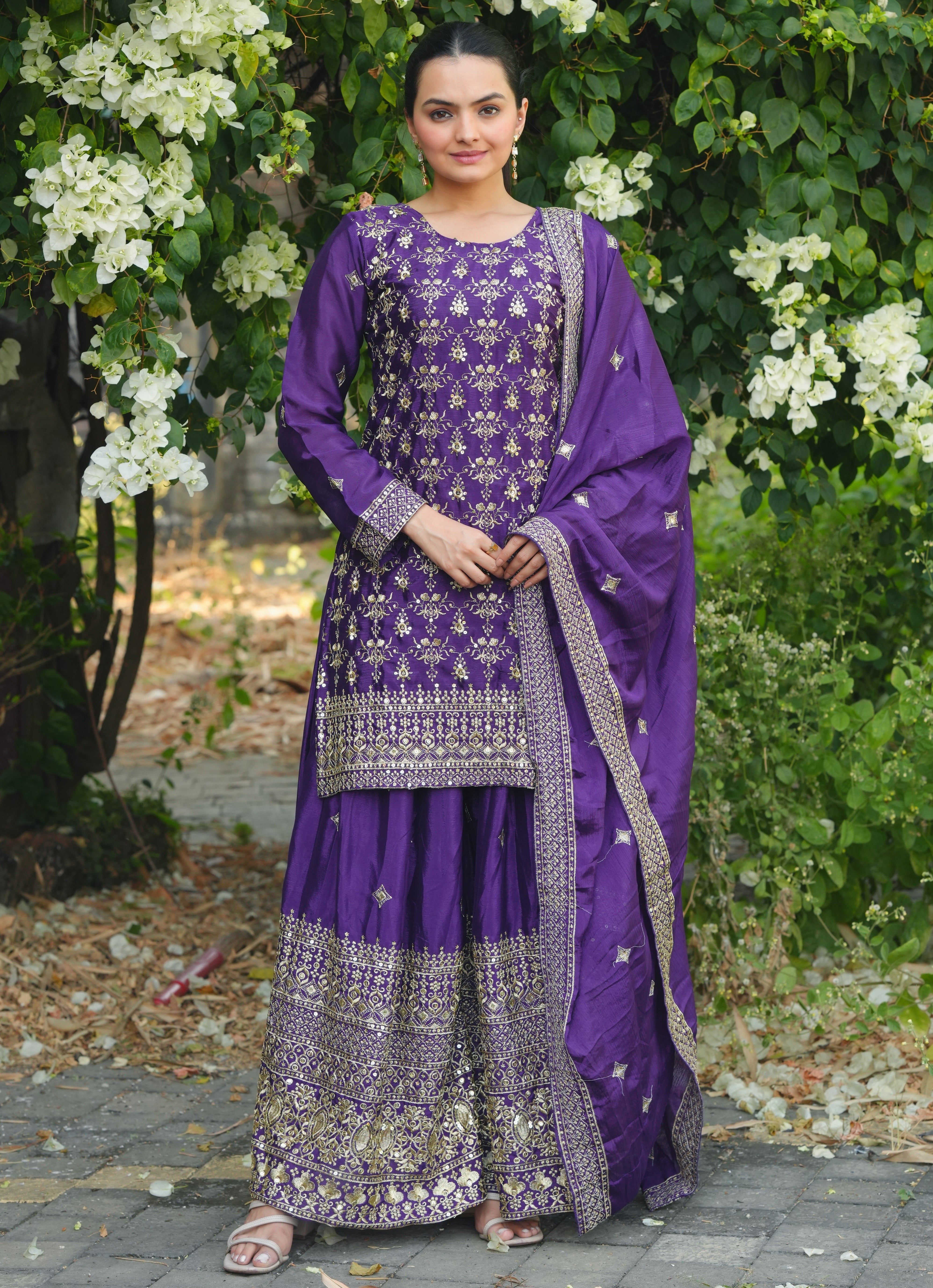 Designer Sharara Suit With Sequence Embroidered Work