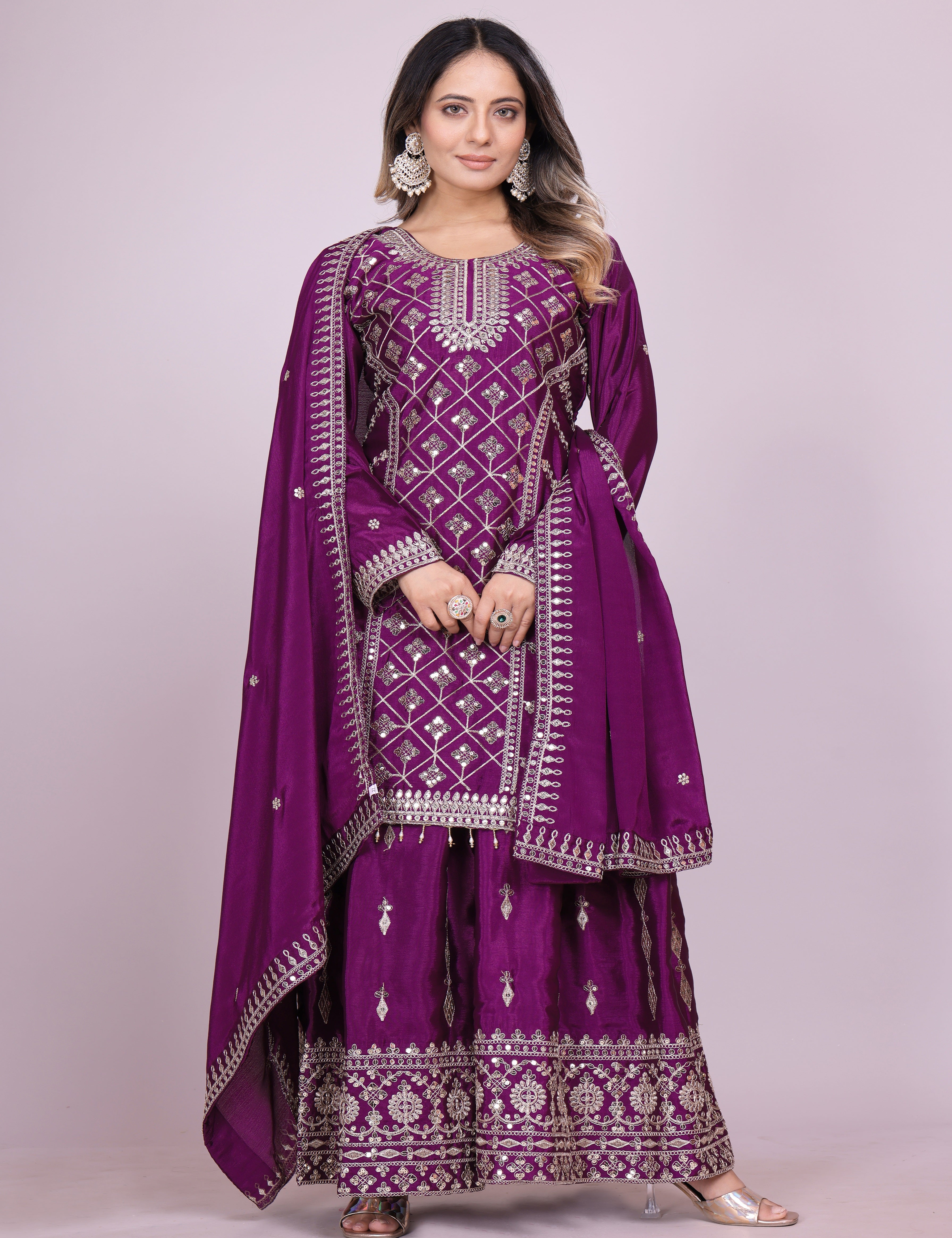 Designer Party Wear Sharara Suit With Coding Sequence Work