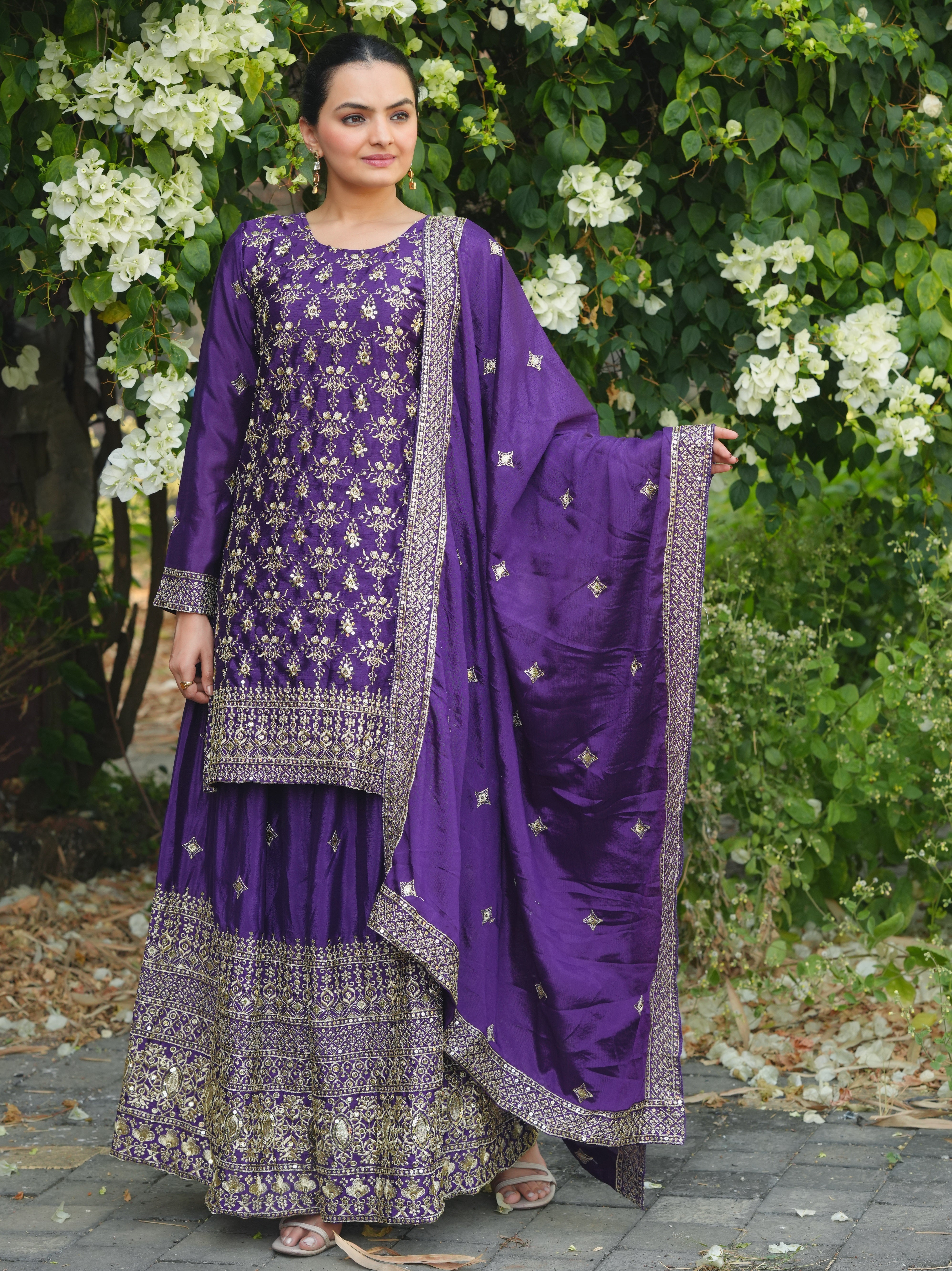 Designer Sharara Suit With Sequence Embroidered Work