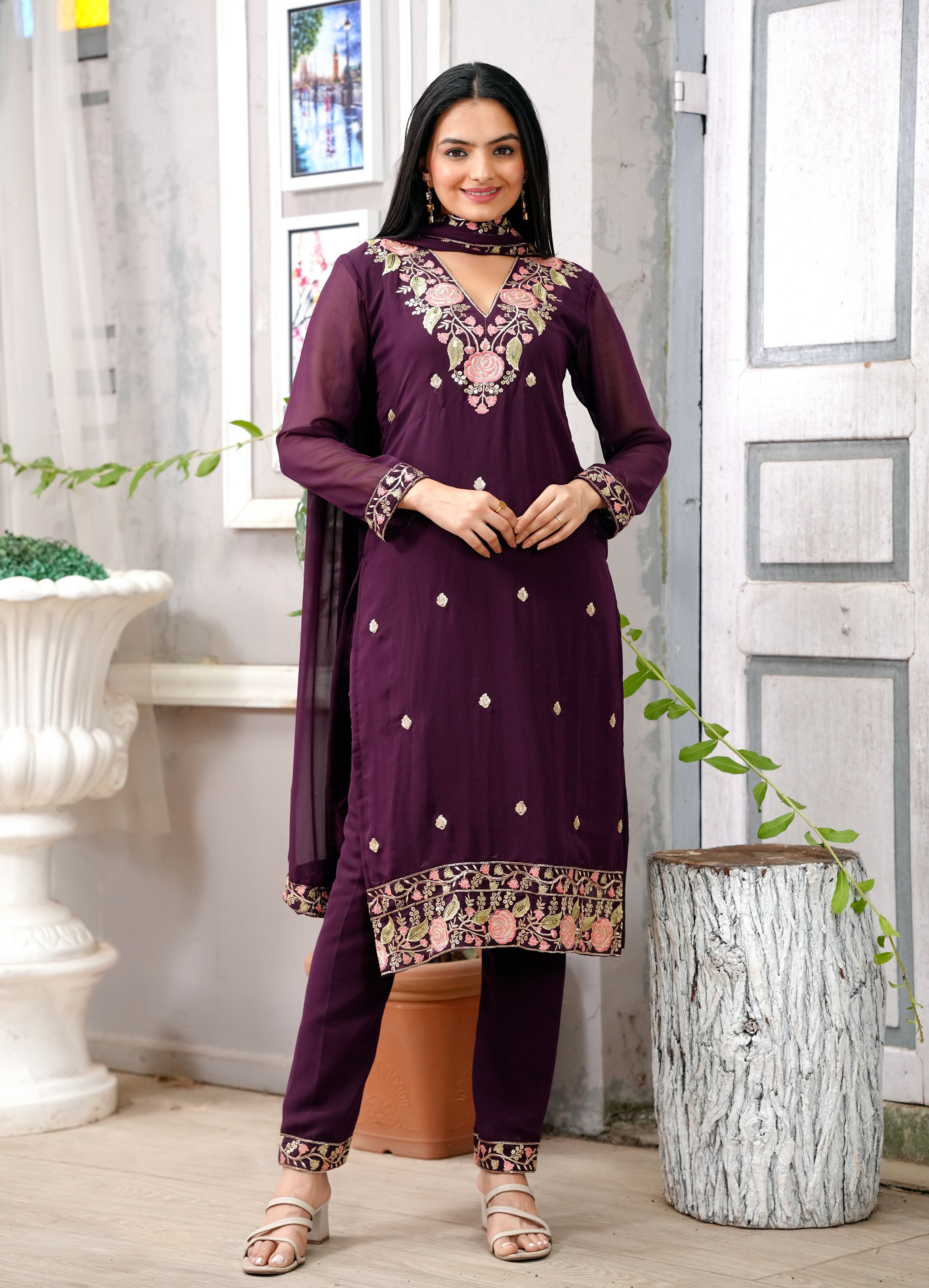 Designer Embroidered Georgette Suit With Sequence Embroidered Work