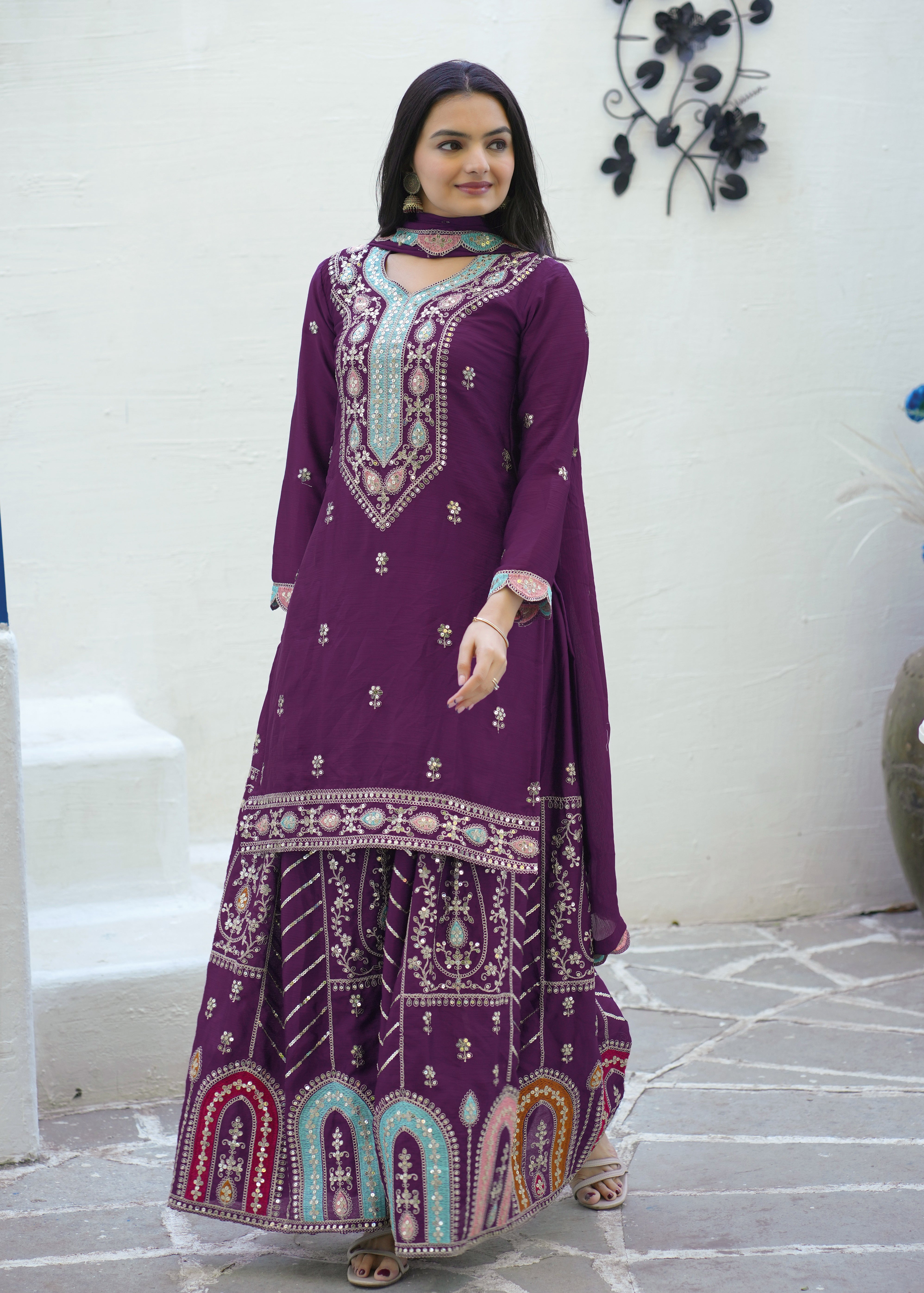 Beautiful Party Wear Suit With Sequence Embroidered Work