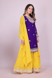 Party Wear Sharara Suit With Coding Sequence Embroidered Work