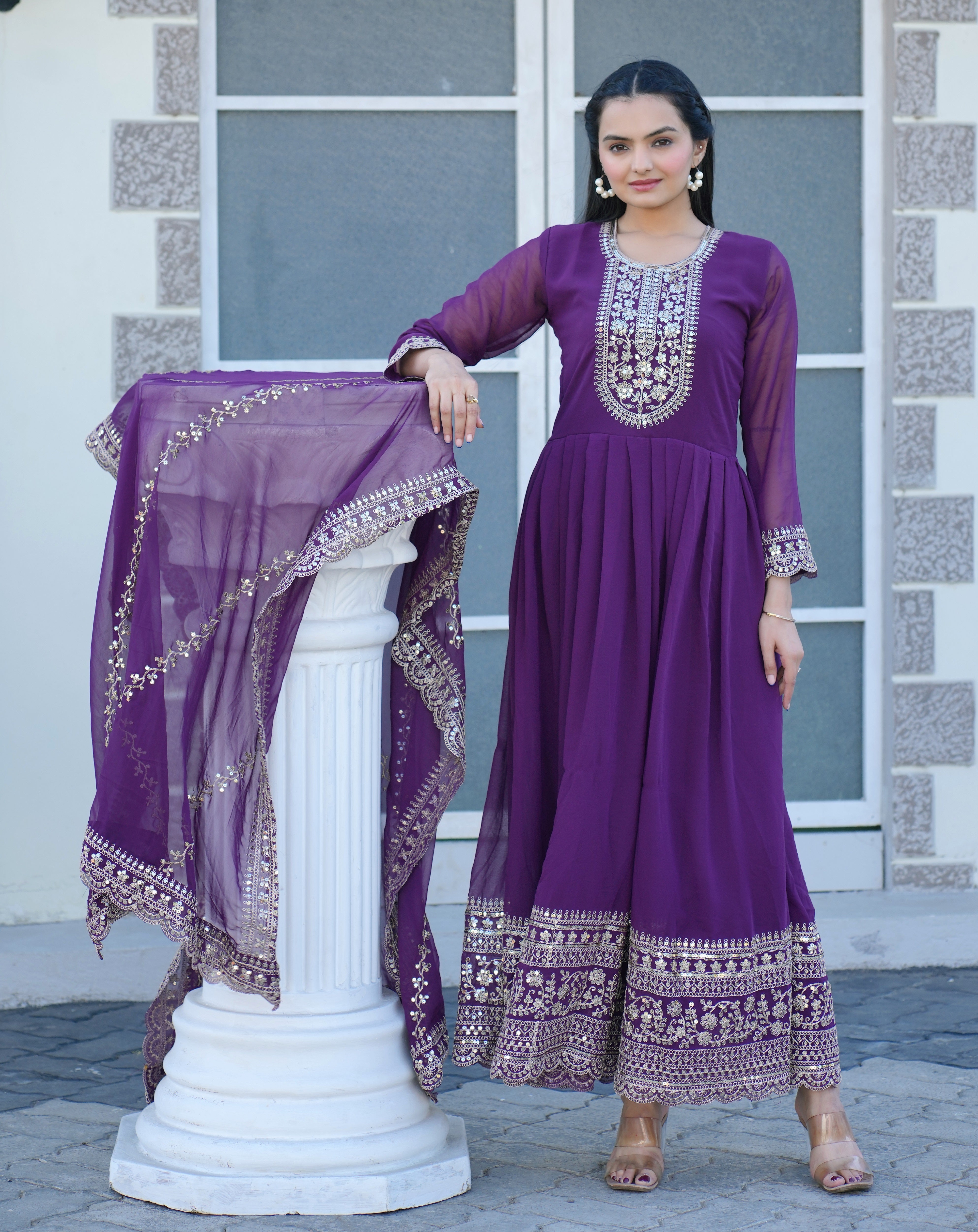 Designer Embroidered Gown With Coding Sequence Embroidered Work