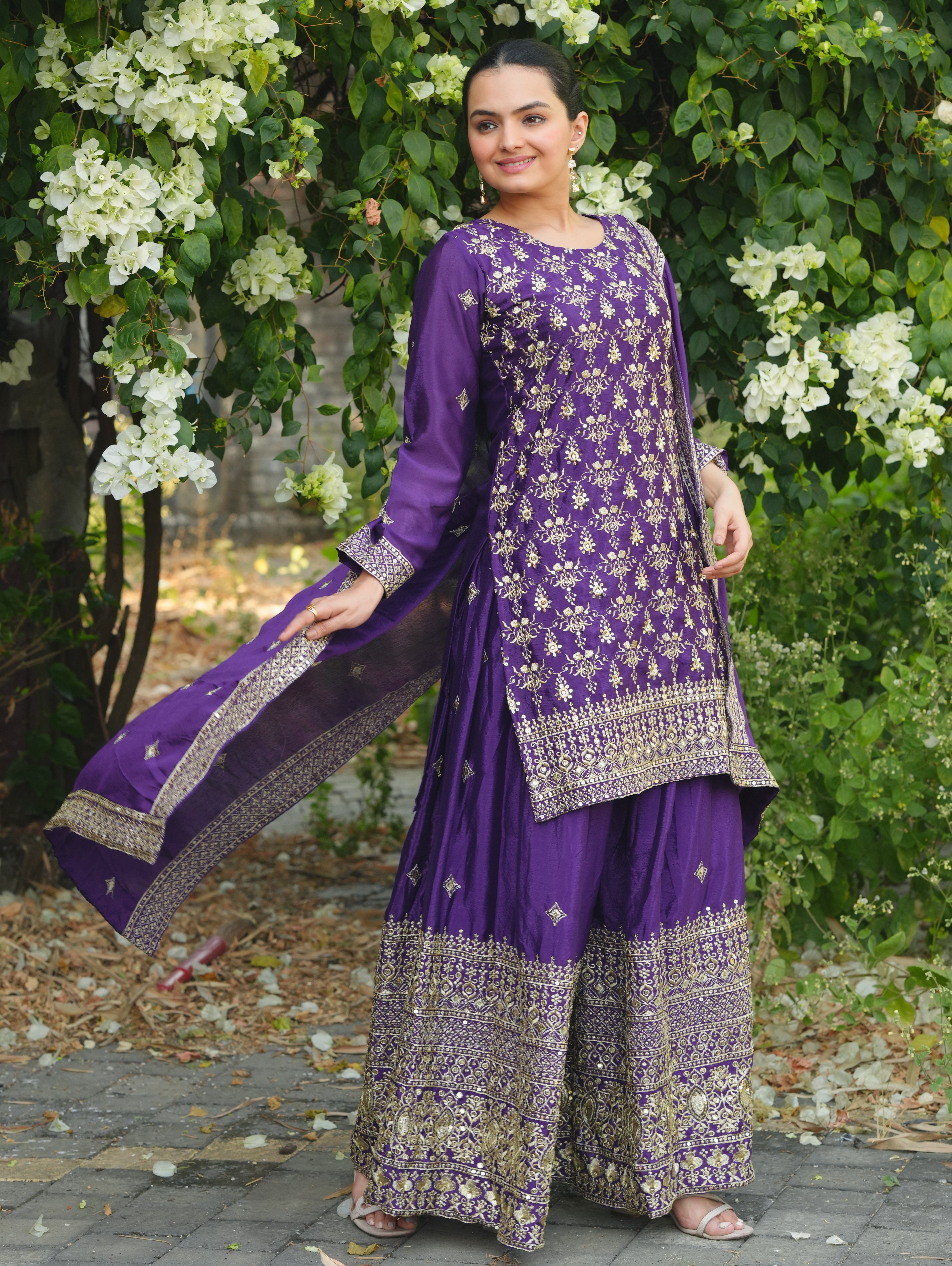 Designer Sharara Suit With Sequence Embroidered Work