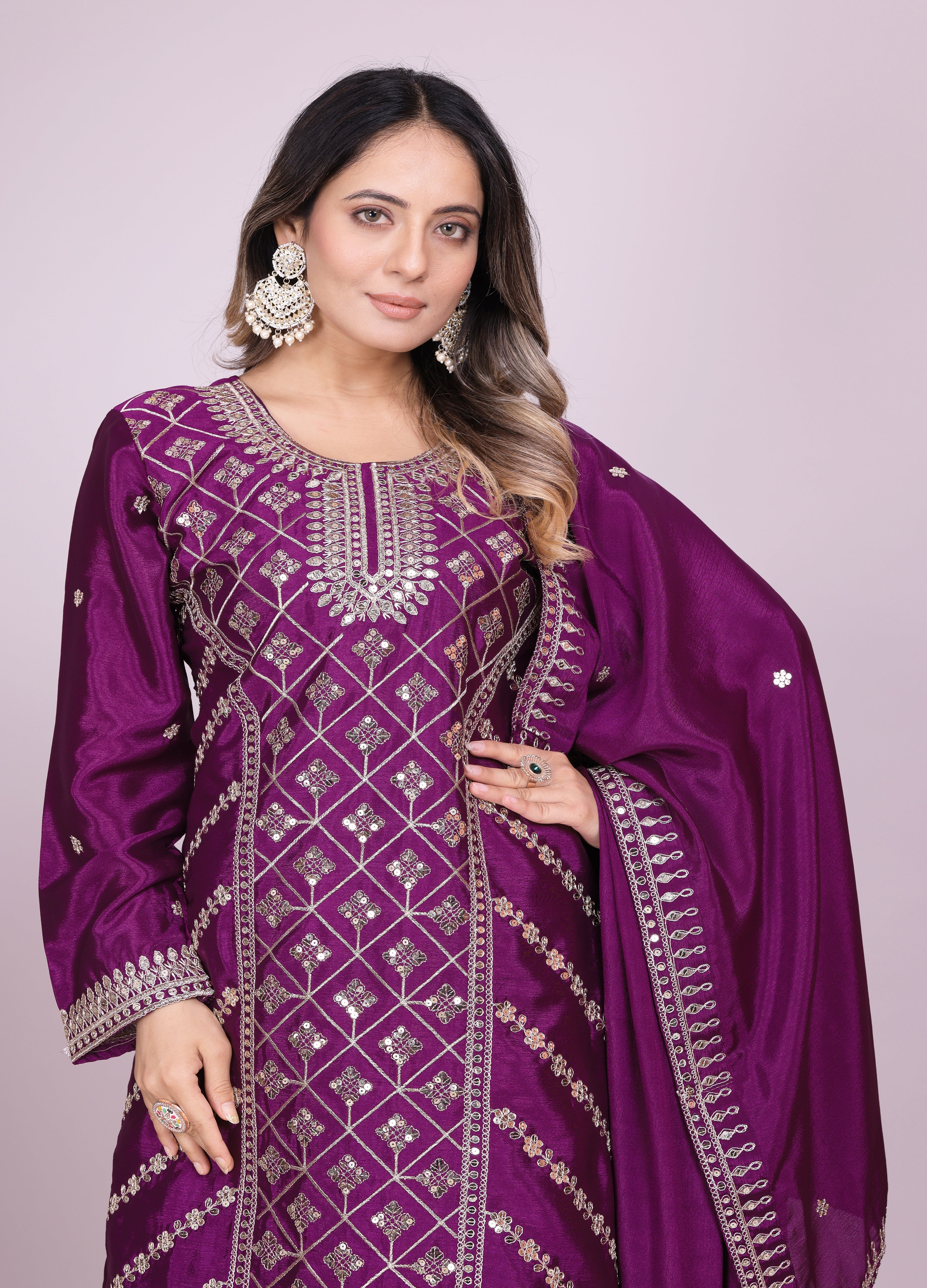 Designer Party Wear Sharara Suit With Coding Sequence Work