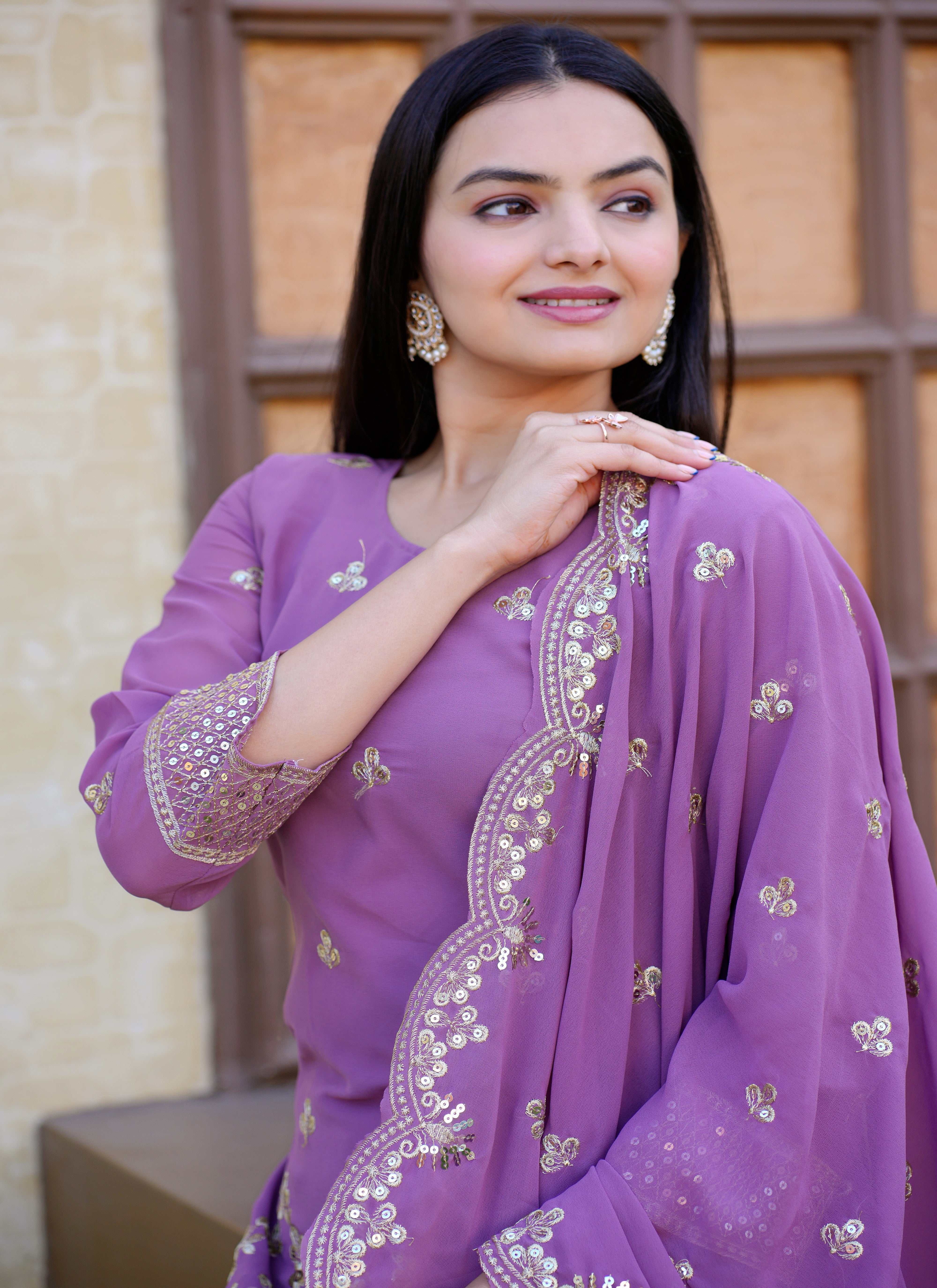 Beautiful Party Wear Sharara Suit With Sequence Embroidered Work