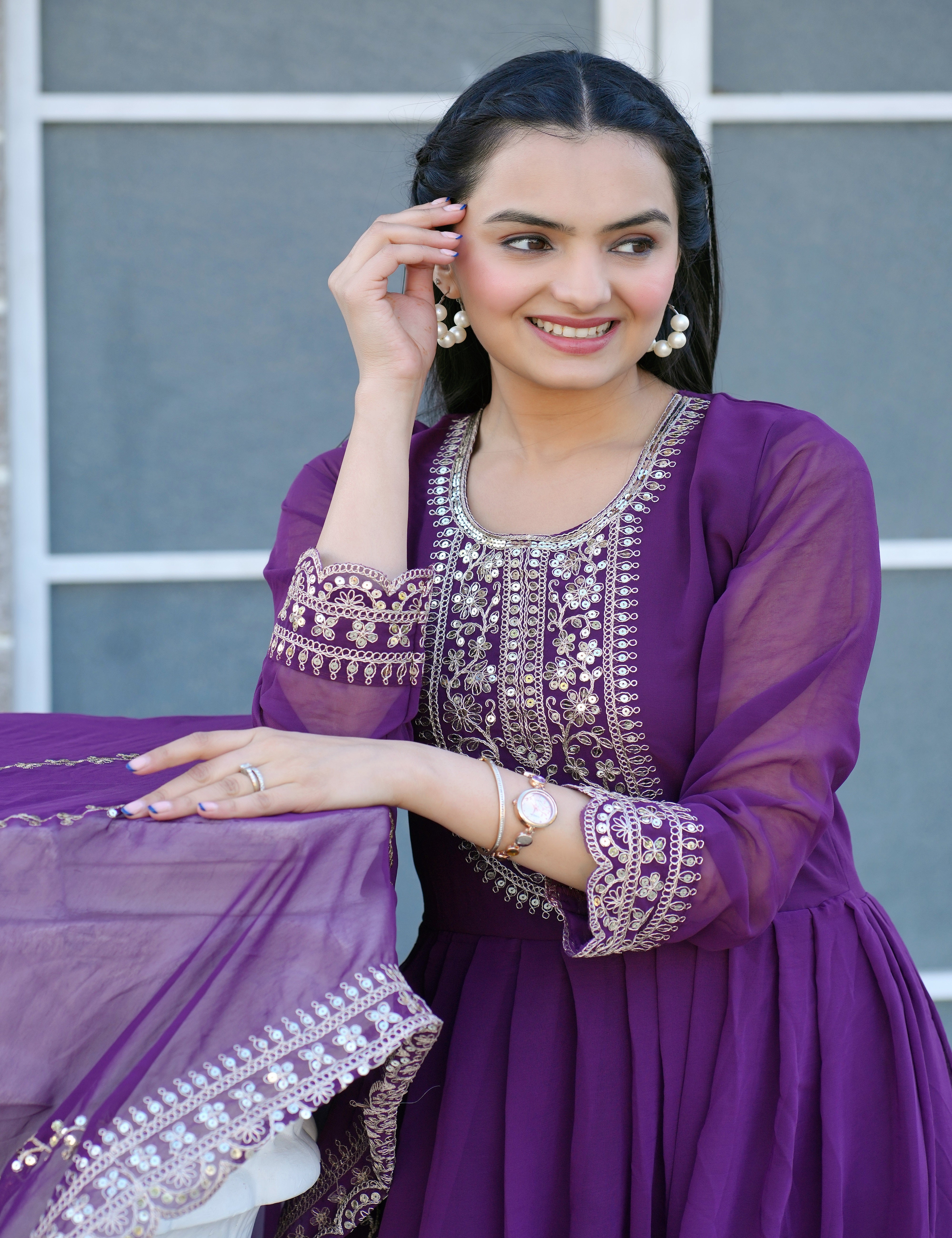 Designer Embroidered Gown With Coding Sequence Embroidered Work