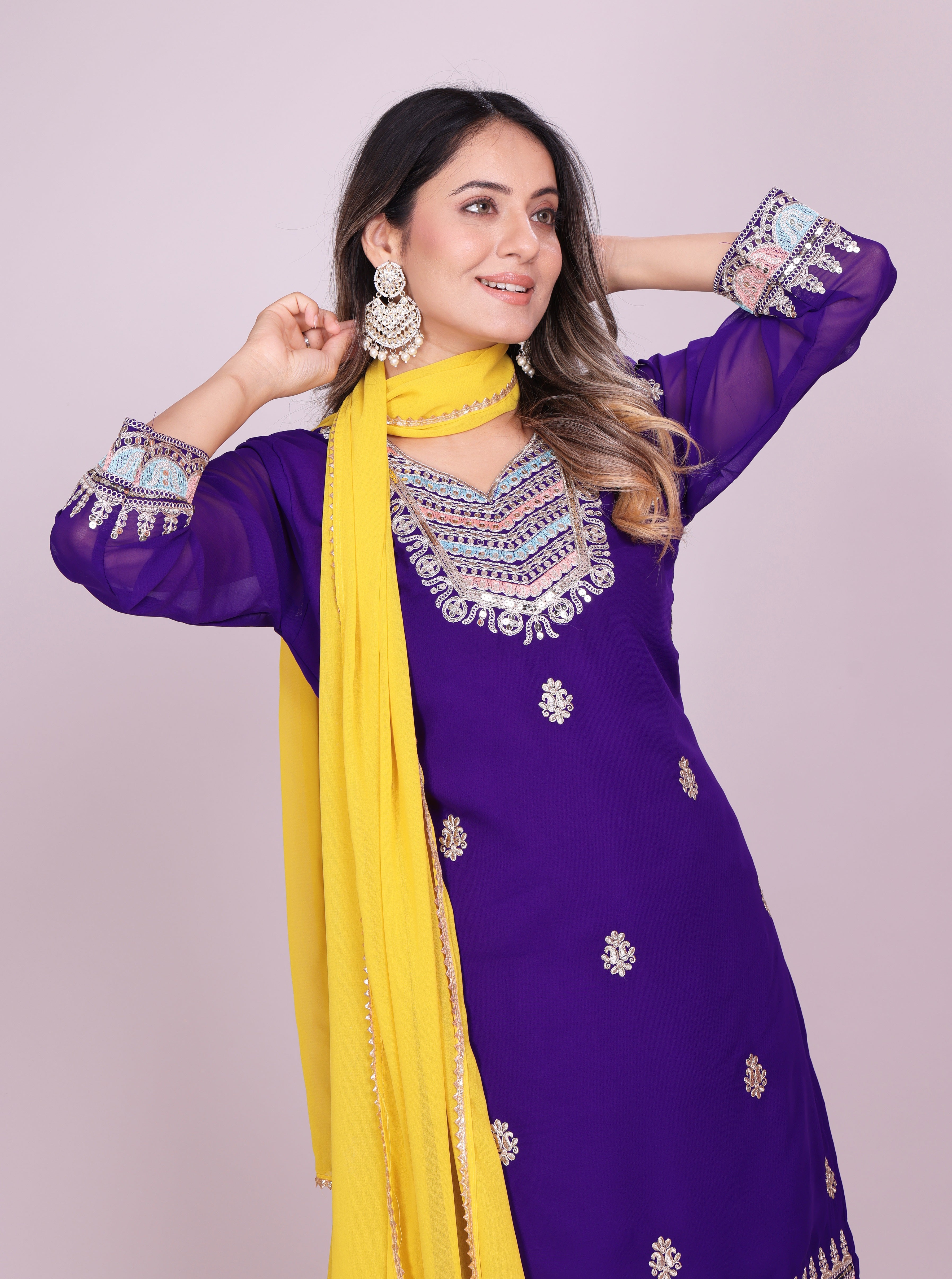 Party Wear Sharara Suit With Coding Sequence Embroidered Work