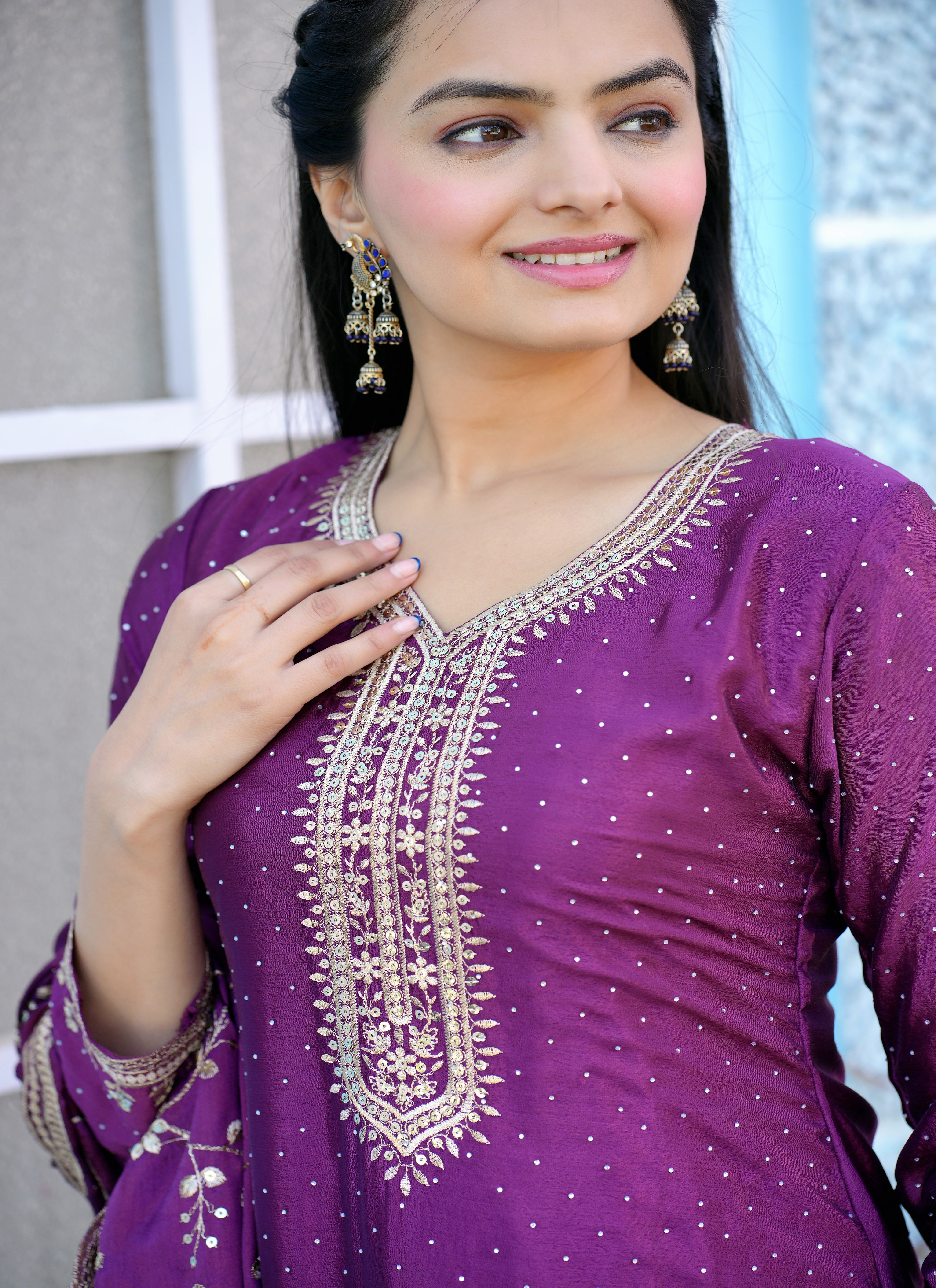 Designer Party Wear Suit With Sequence Embroidered Work And Stone Work