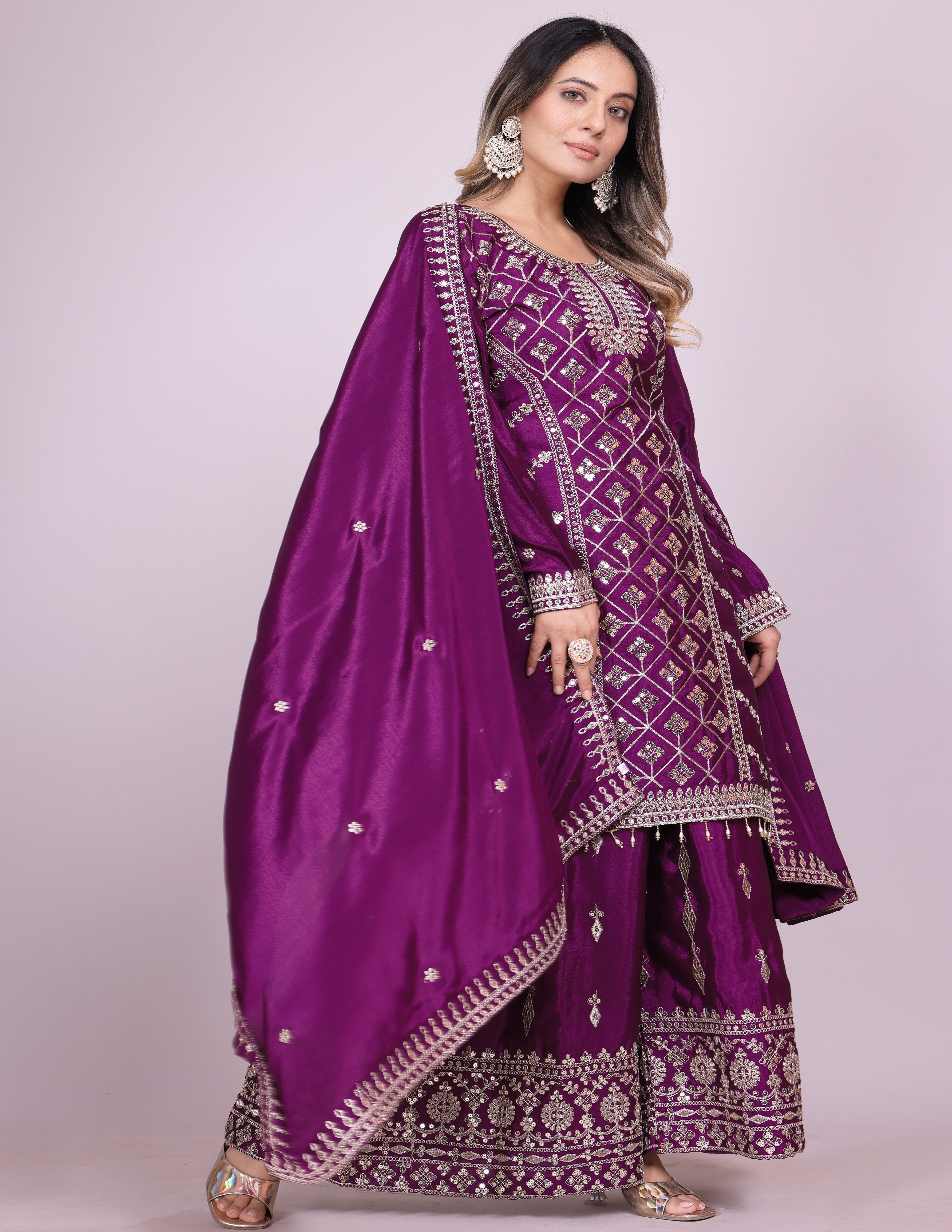 Designer Party Wear Sharara Suit With Coding Sequence Work
