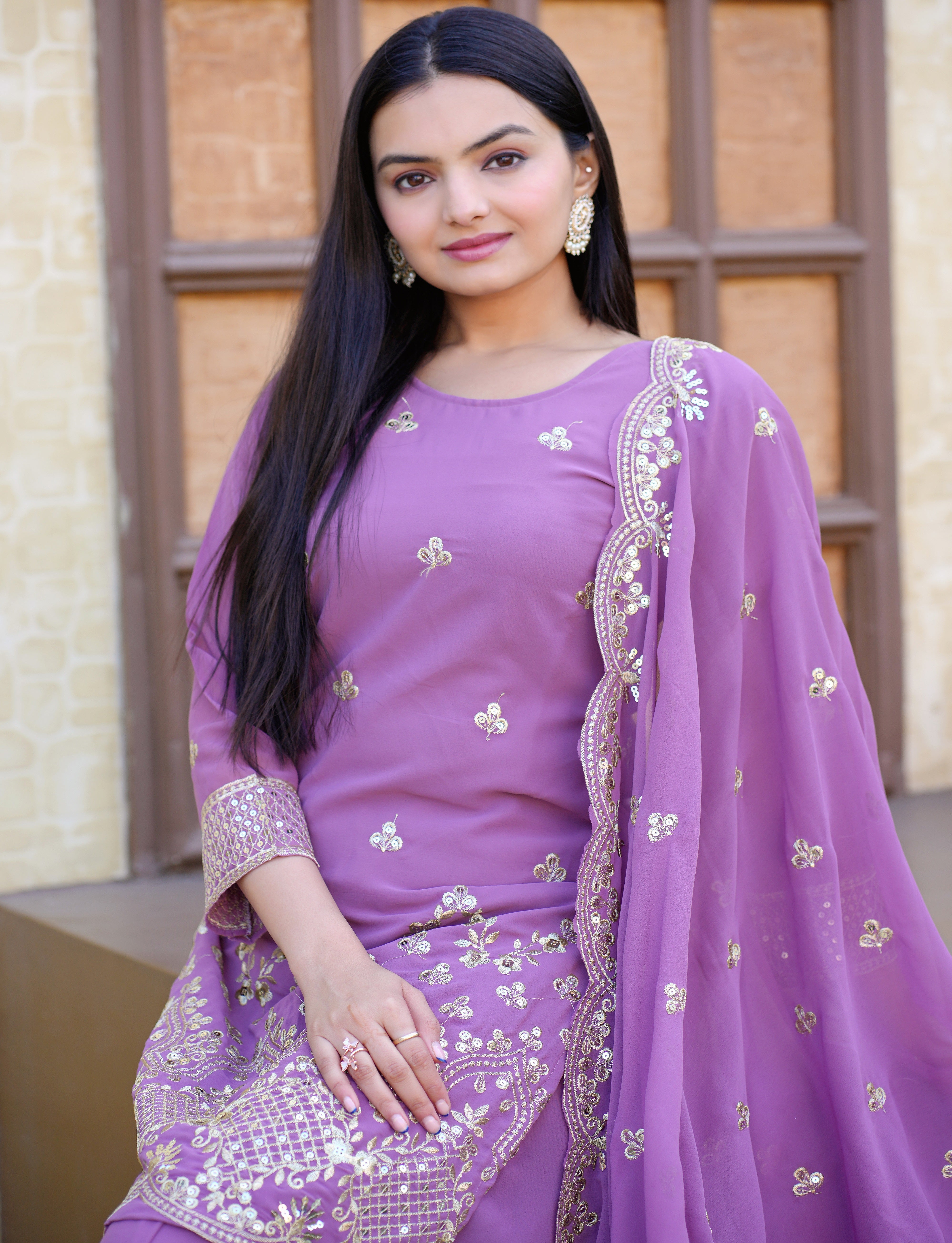 Beautiful Party Wear Sharara Suit With Sequence Embroidered Work