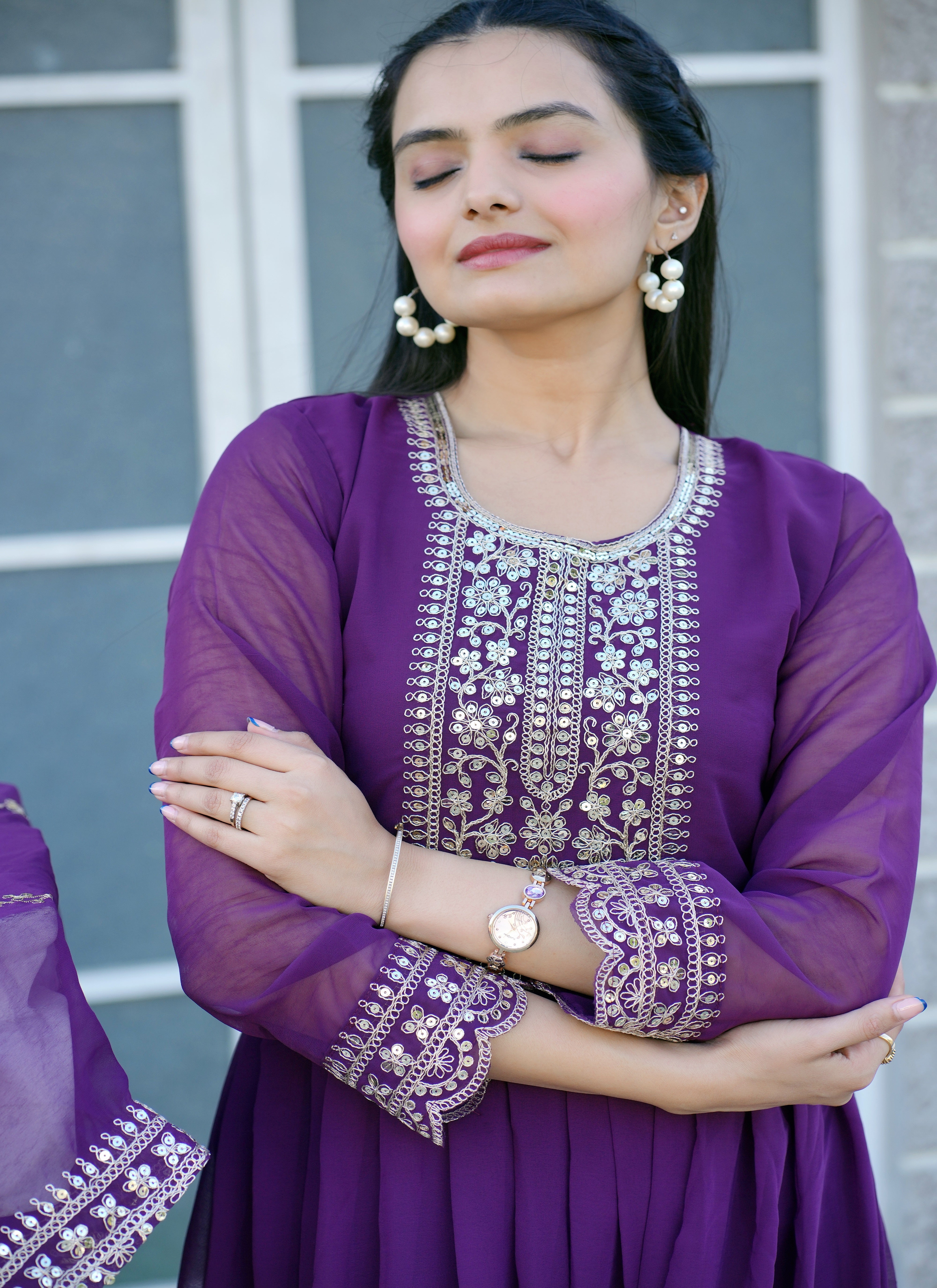 Designer Embroidered Gown With Coding Sequence Embroidered Work