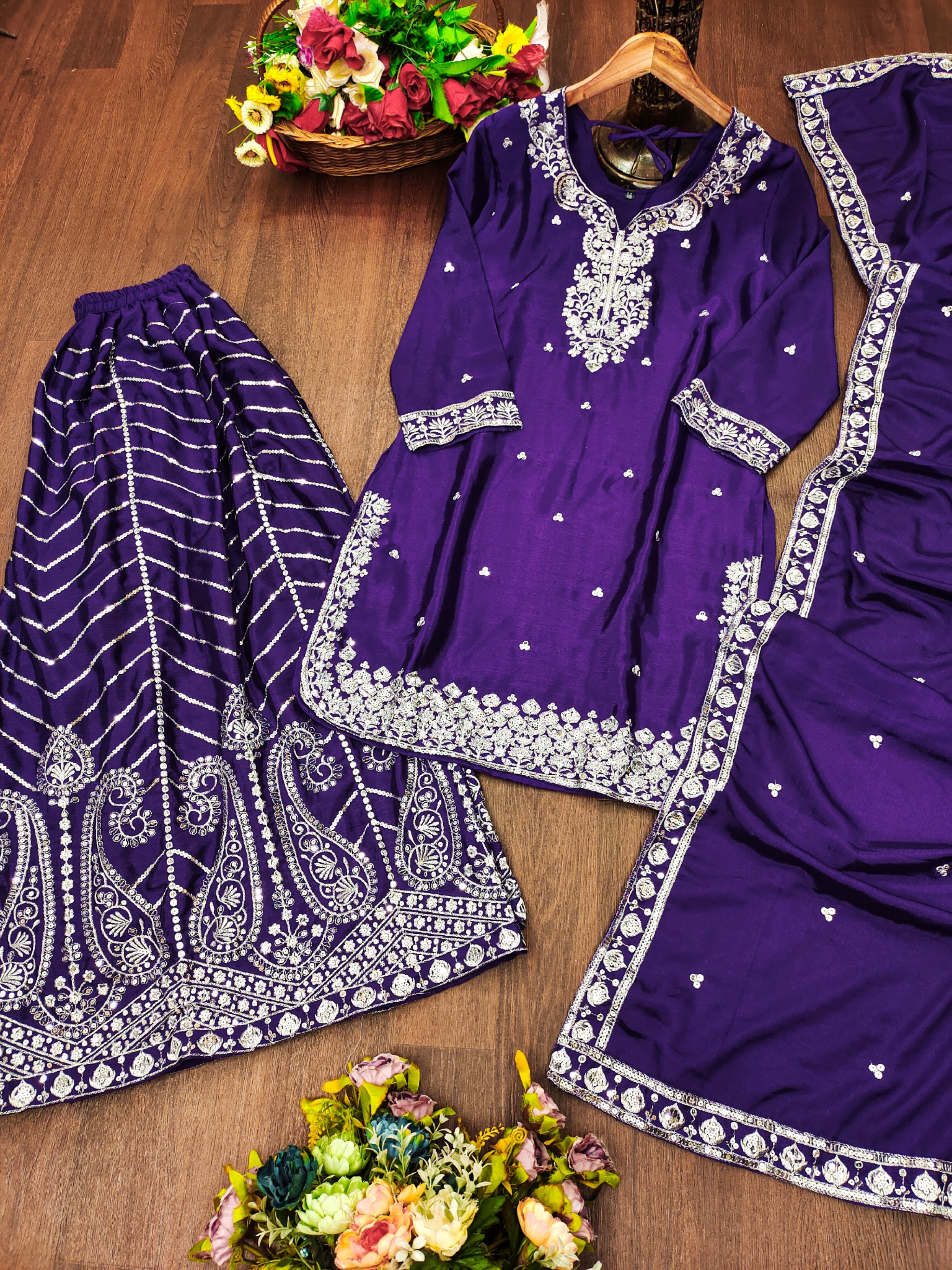 Designer Sharara Suit With Sequence Embroidered Work