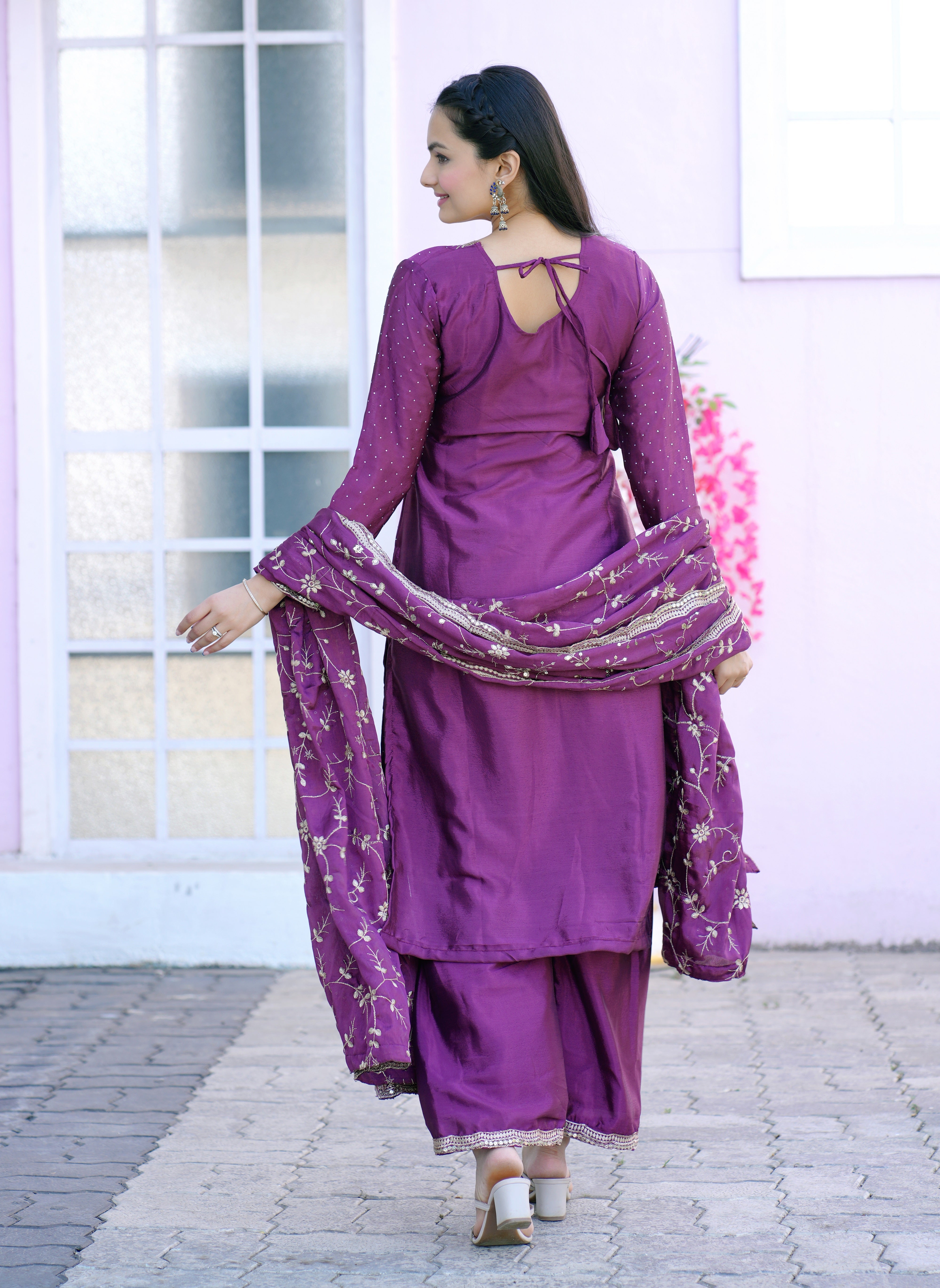 Designer Party Wear Suit With Sequence Embroidered Work And Stone Work