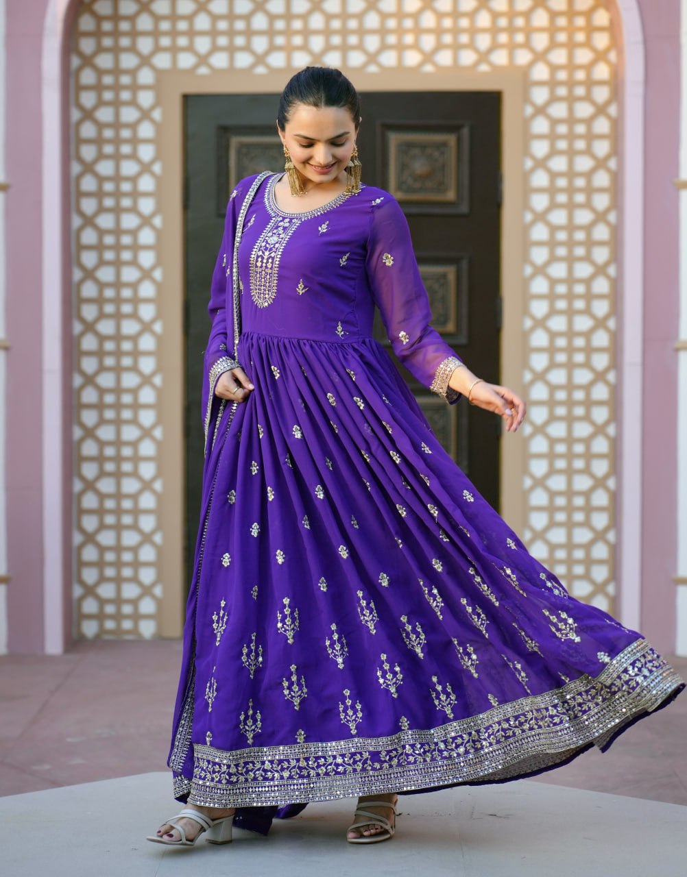 Designer Embroidered Gown With Sequence Embroidered Work