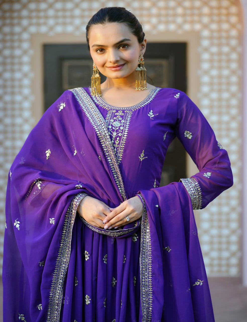 Designer Embroidered Gown With Sequence Embroidered Work