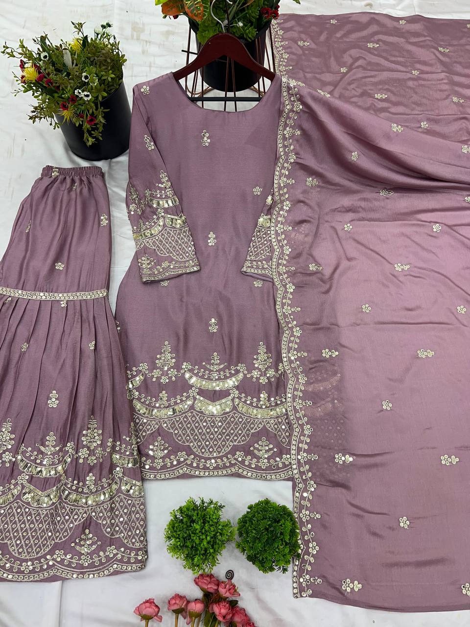 Designer Party Wear Look Top-Plazzo And Dupatta With Heavy Embroidery Work