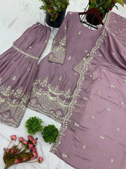 Designer Party Wear Look Top-Plazzo And Dupatta With Heavy Embroidery Work