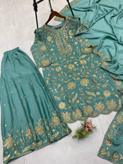 Party Wear Beautiful Top And Plazzo With Fancy Dupatta