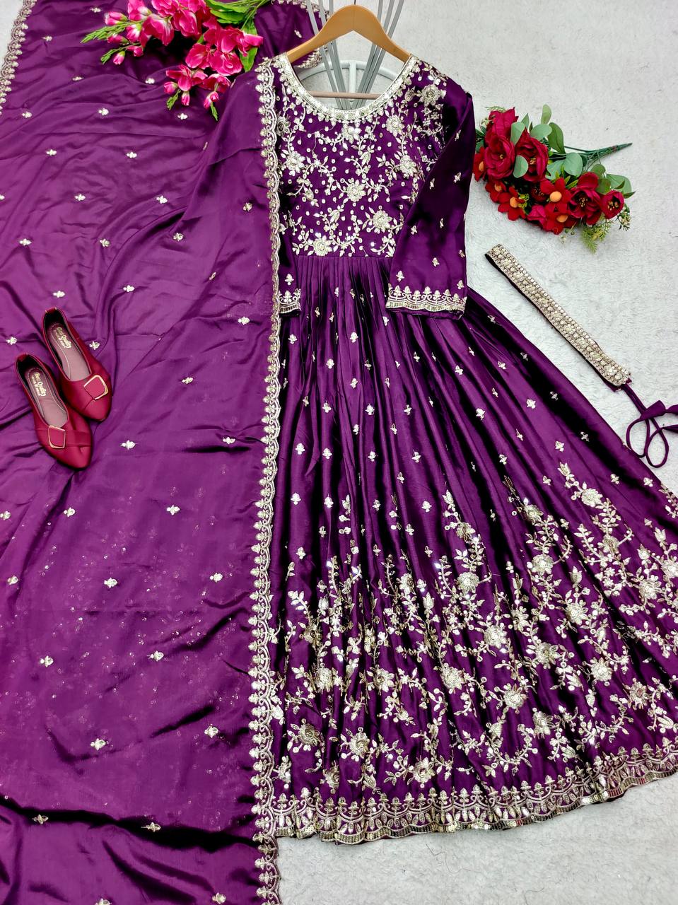 Designer Party Wear Gown With Beautiful Dupatta