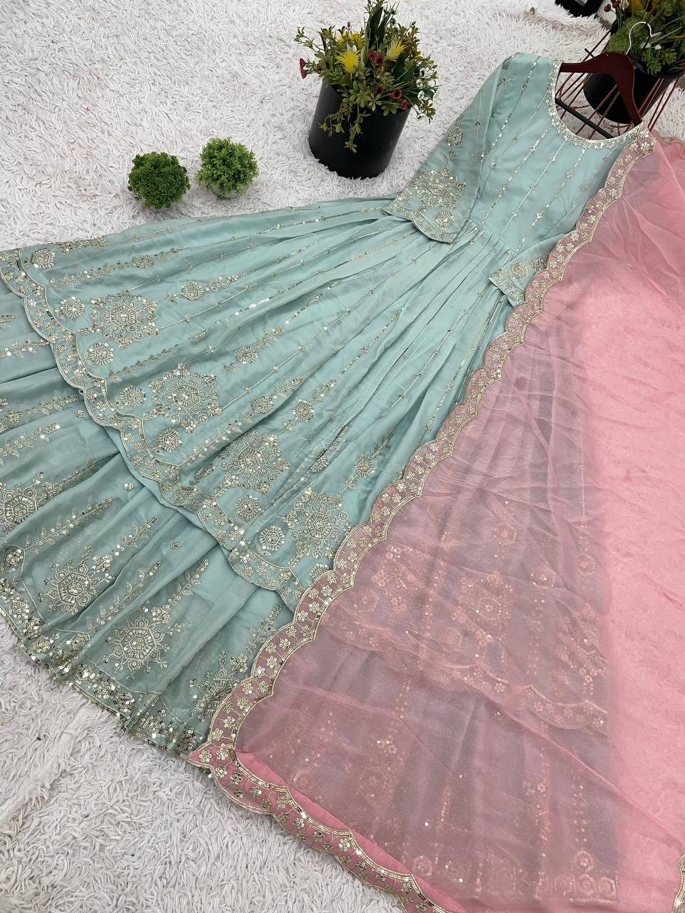 Beautiful Party Wear Top Bottom And Dupatta
