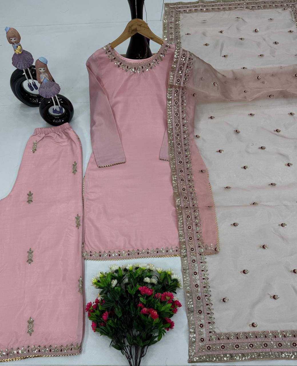 Party Wear Fancy Top Plazzo And Dupatta With Embroidery Sequence Work