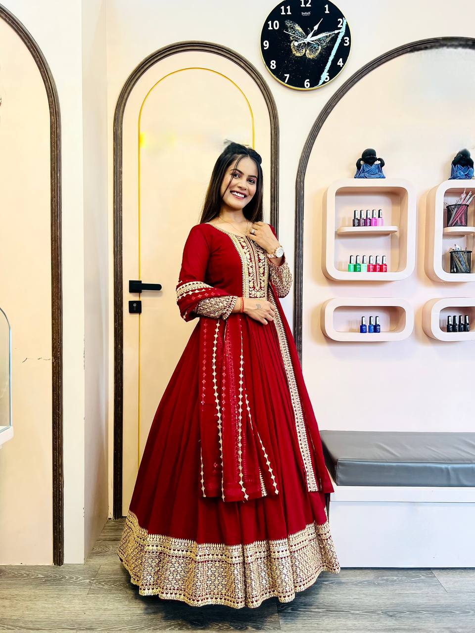 Designer Party Wear Anarkali Gown Pent And Beautiful Dupatta