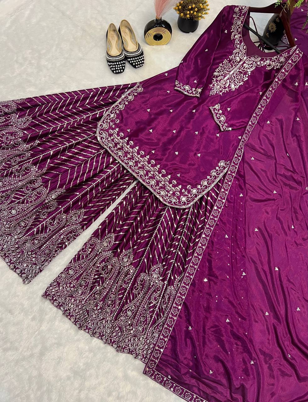 Party Wear Top Bottom And Dupatta With Heavy Embroidery Work