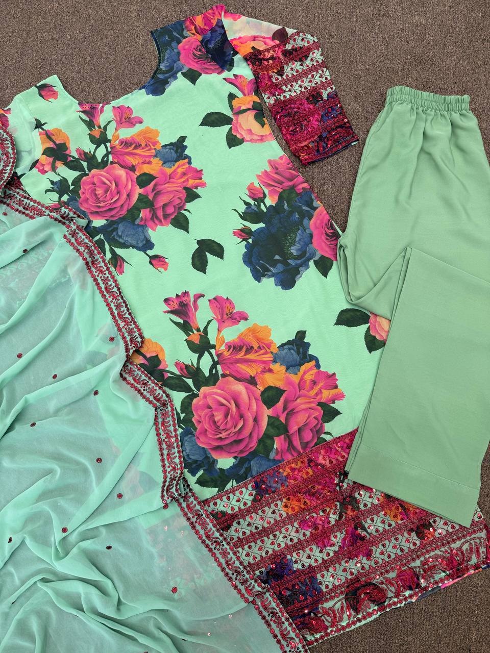 Beautiful Top-Pent And Dupatta With Fancy Digital Print