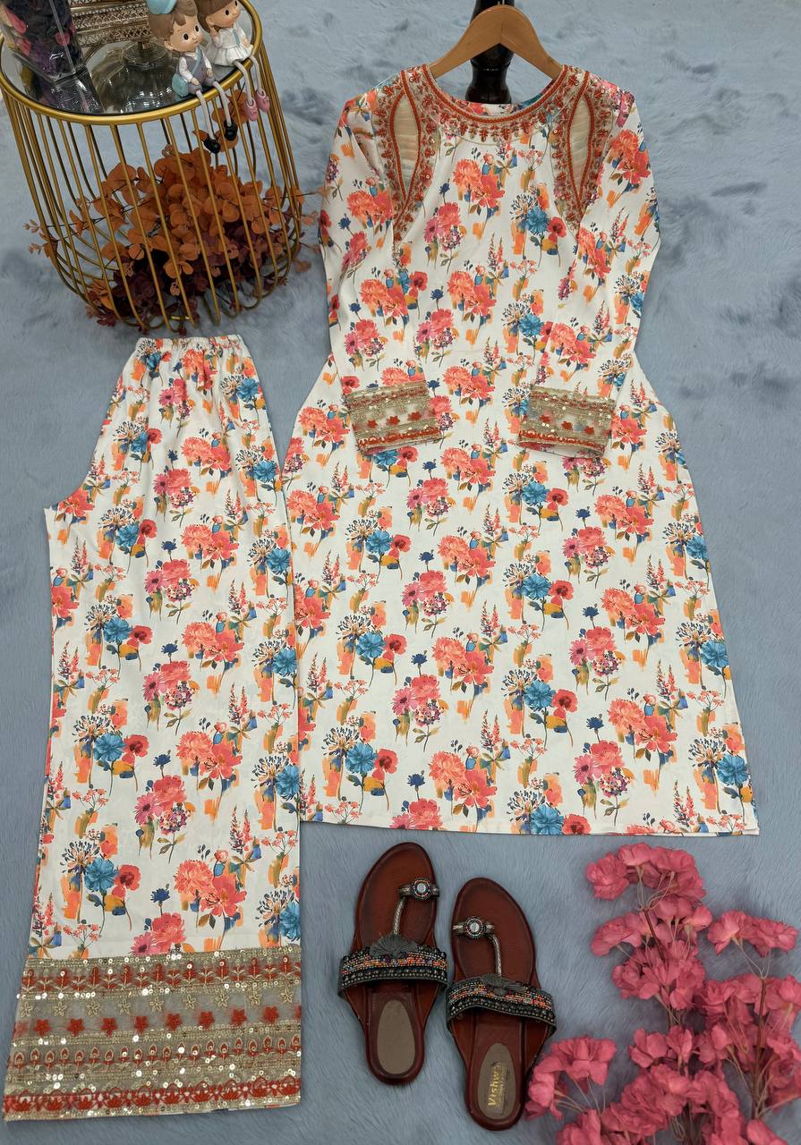 Designer Party Wear Look Printed & Embroidered Co-ord Set