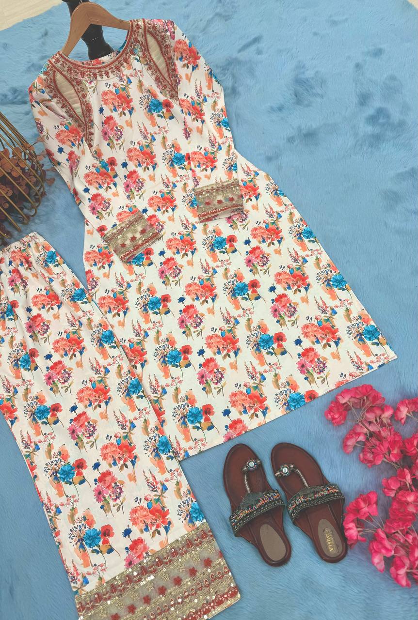 Designer Party Wear Look Printed & Embroidered Co-ord Set