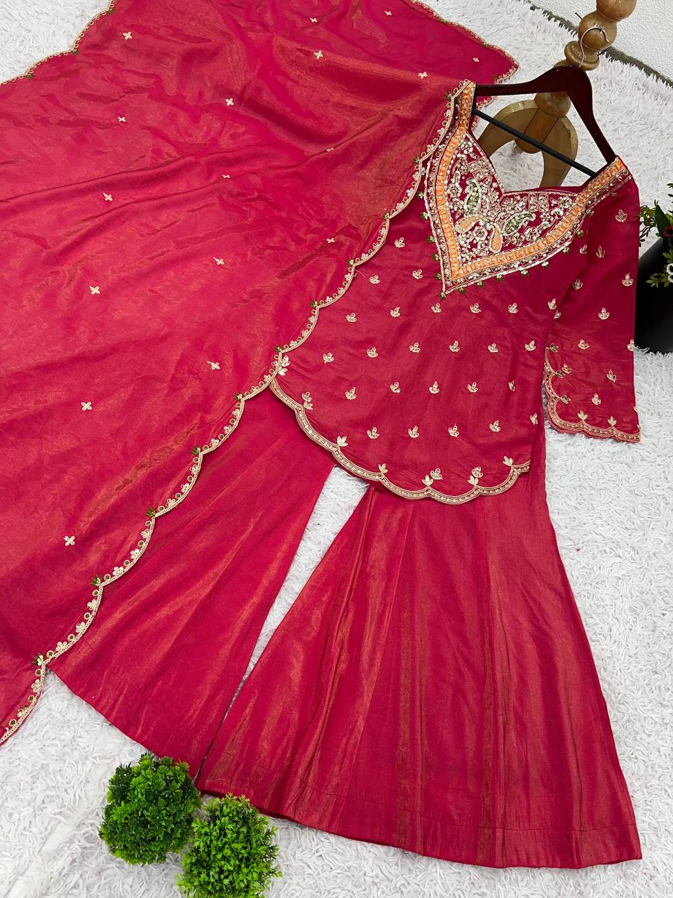 Party Wear Top-Bottom And Dupatta Set With Embroidery Work
