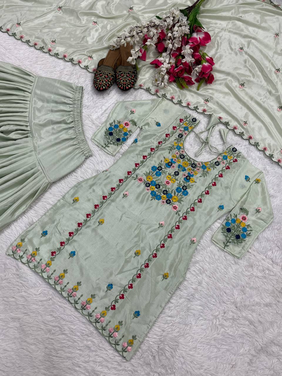 Designer Party Wear Look Top ,Dhoti Salwar And Dupatta