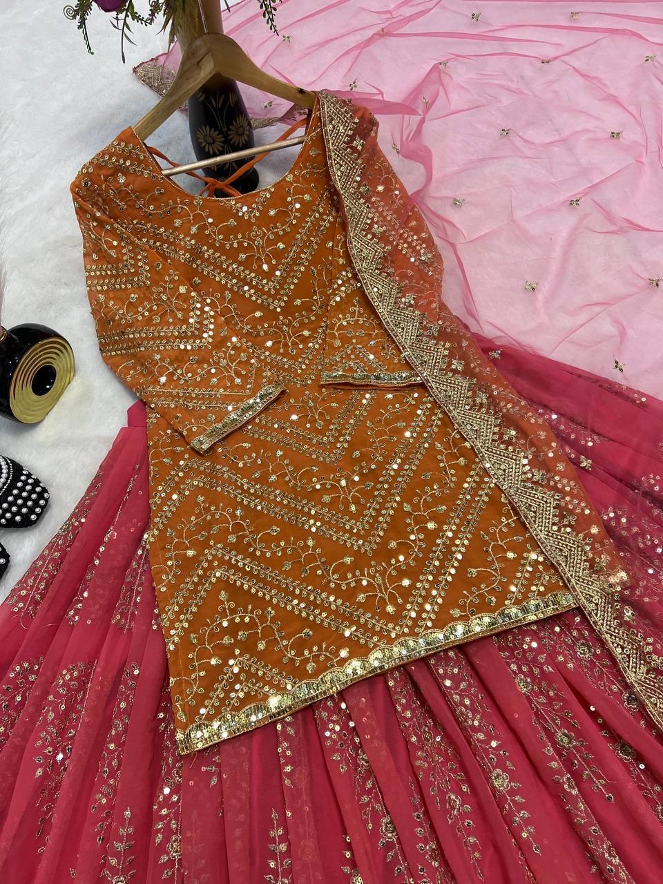 Party Wear Designer Suit Set With Sequence Fancy Border Work