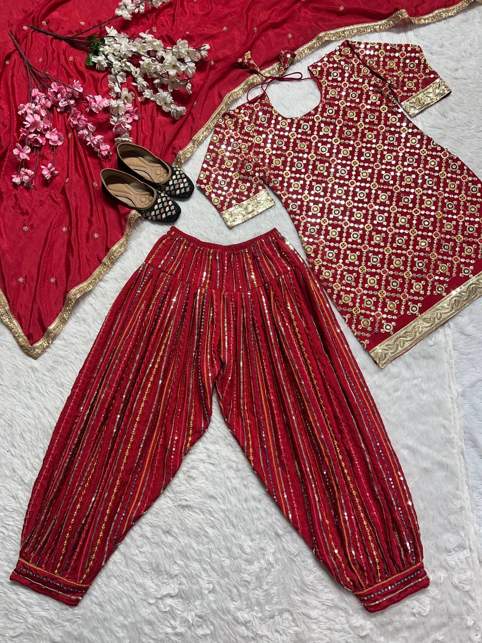 Designer Party Wear Look Top ,Patiala Salwar And Dupatta
