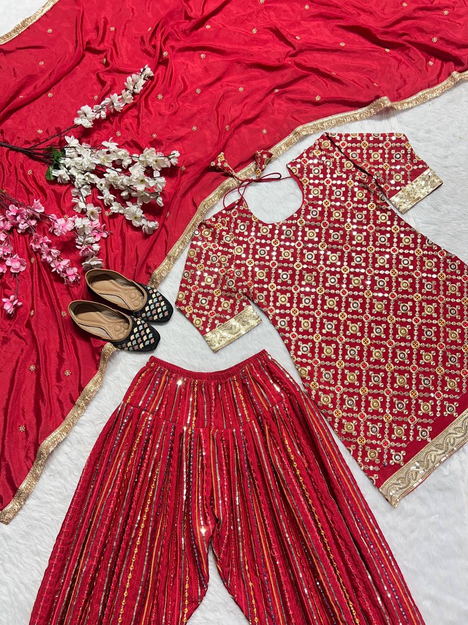 Designer Party Wear Look Top ,Patiala Salwar And Dupatta