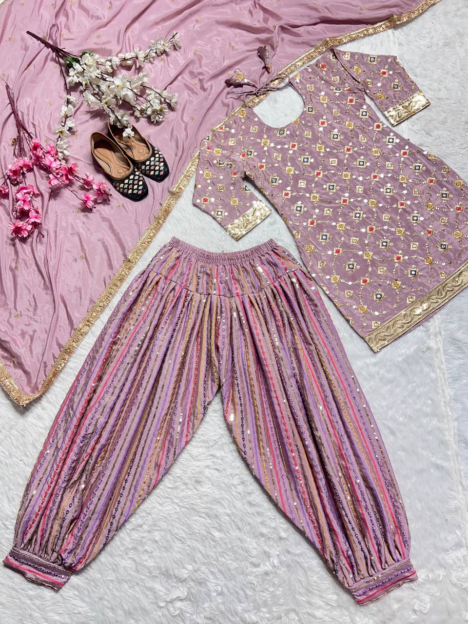 Designer Party Wear Look Top ,Patiala Salwar And Dupatta