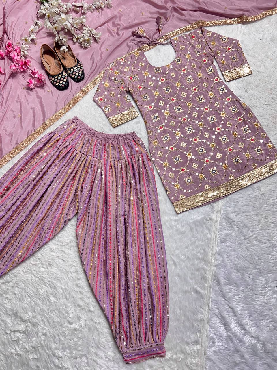 Designer Party Wear Look Top ,Patiala Salwar And Dupatta
