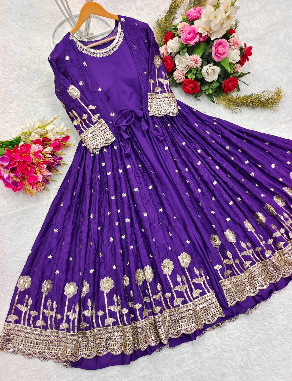 Party Wear Designer Gown With Embroidery Sequence Work