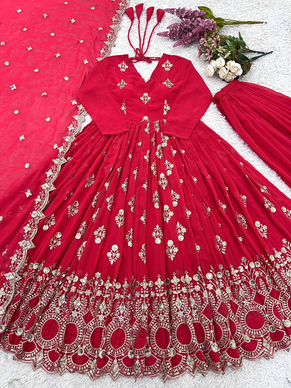 Designer Party Wear Look Gown-Pent And Dupatta With Embroidery Sequence Work