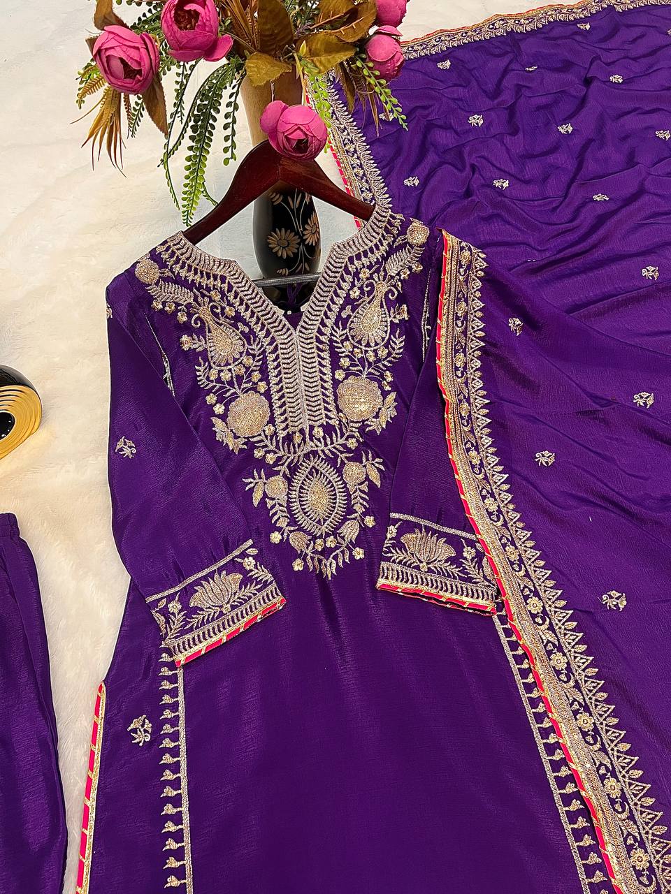 Designer Party Wear Suit Set With Embroidery Work