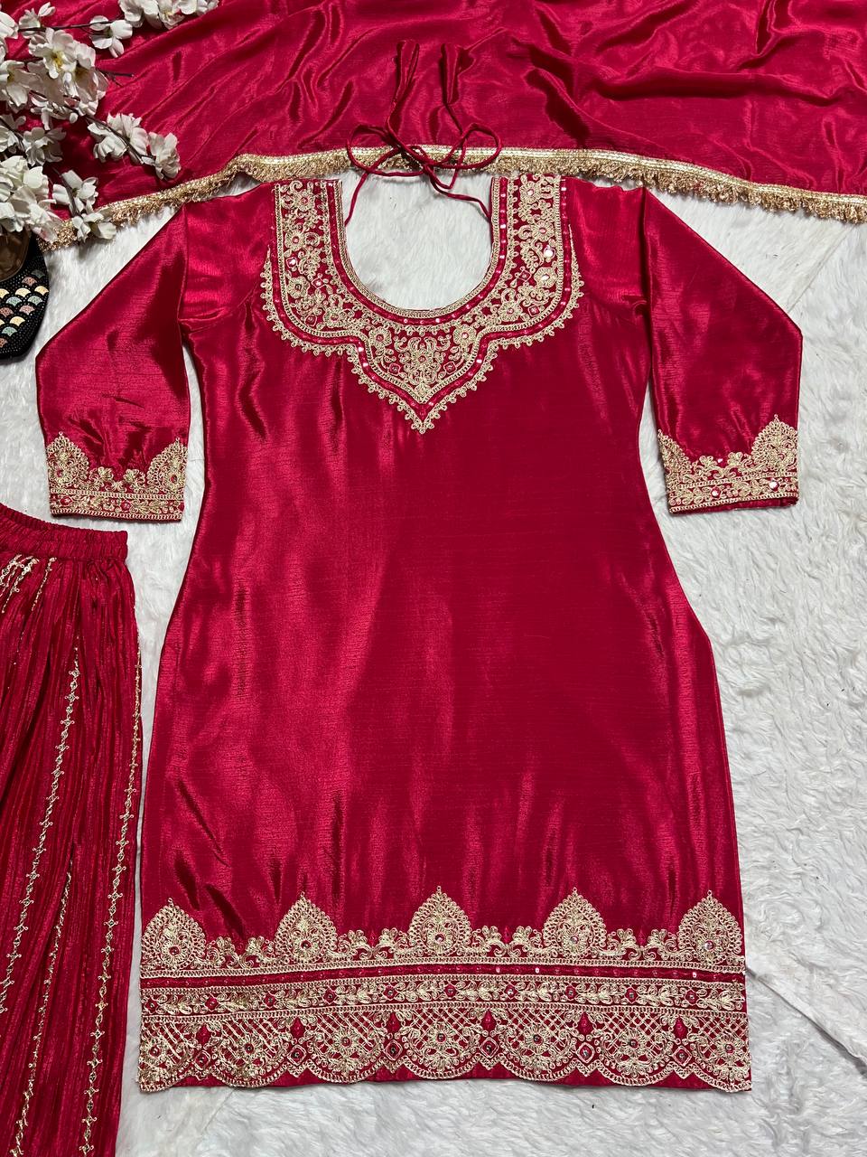 Party Wear Beautiful Suit Set With Embroidery Coding Sequence Work