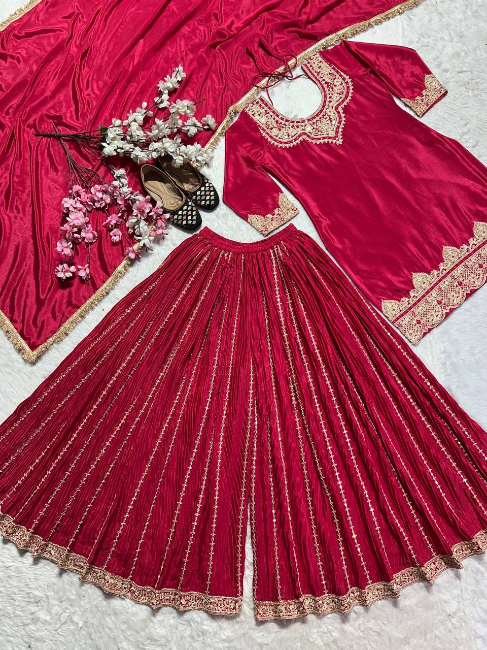 Party Wear Beautiful Suit Set With Embroidery Coding Sequence Work