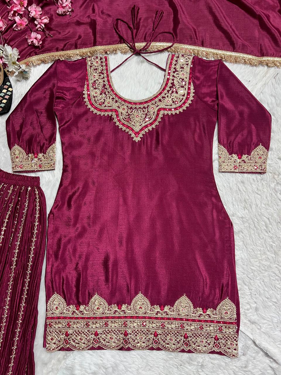 Party Wear Beautiful Suit Set With Embroidery Coding Sequence Work
