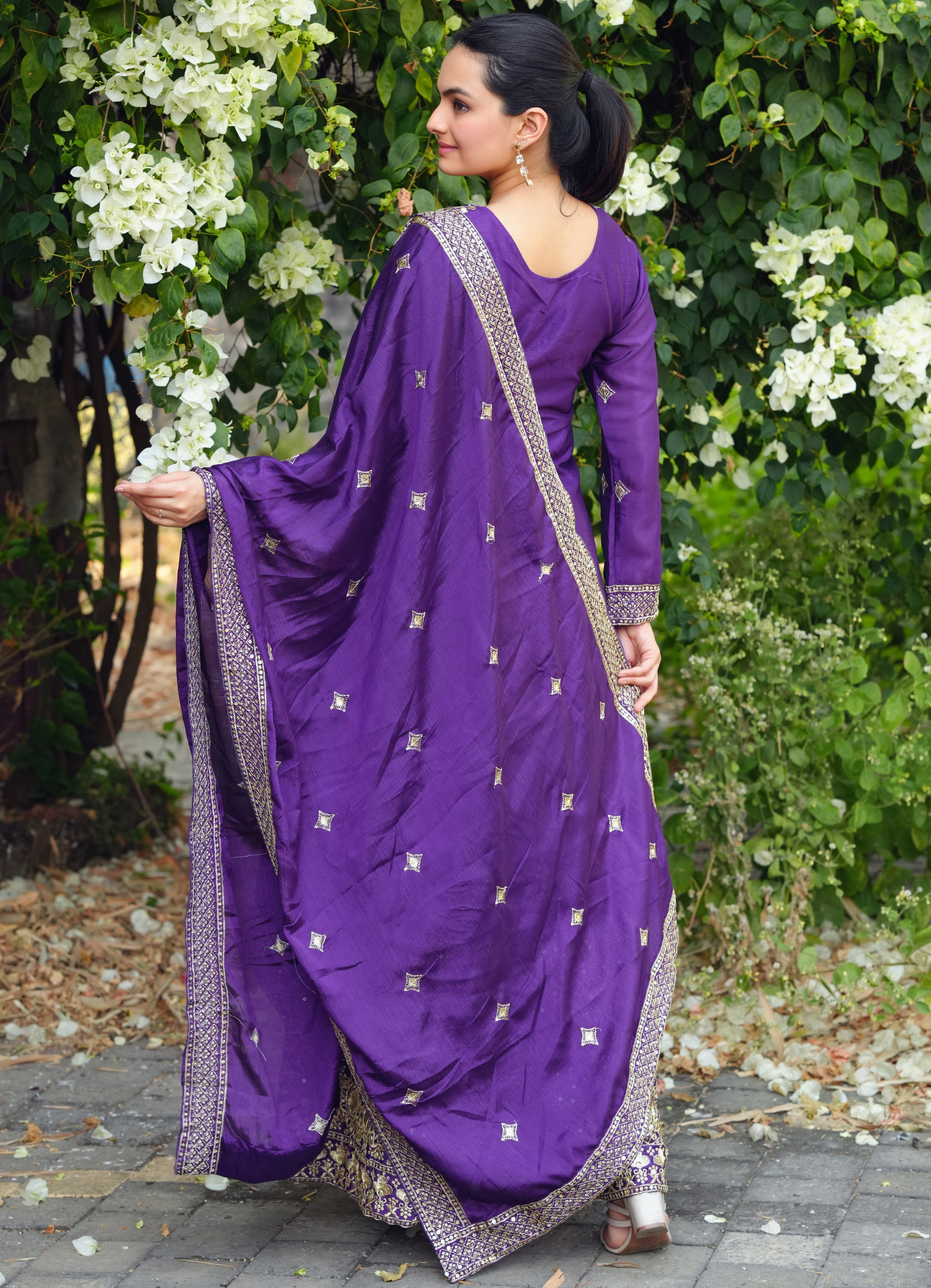 Designer Sharara Suit With Sequence Embroidered Work