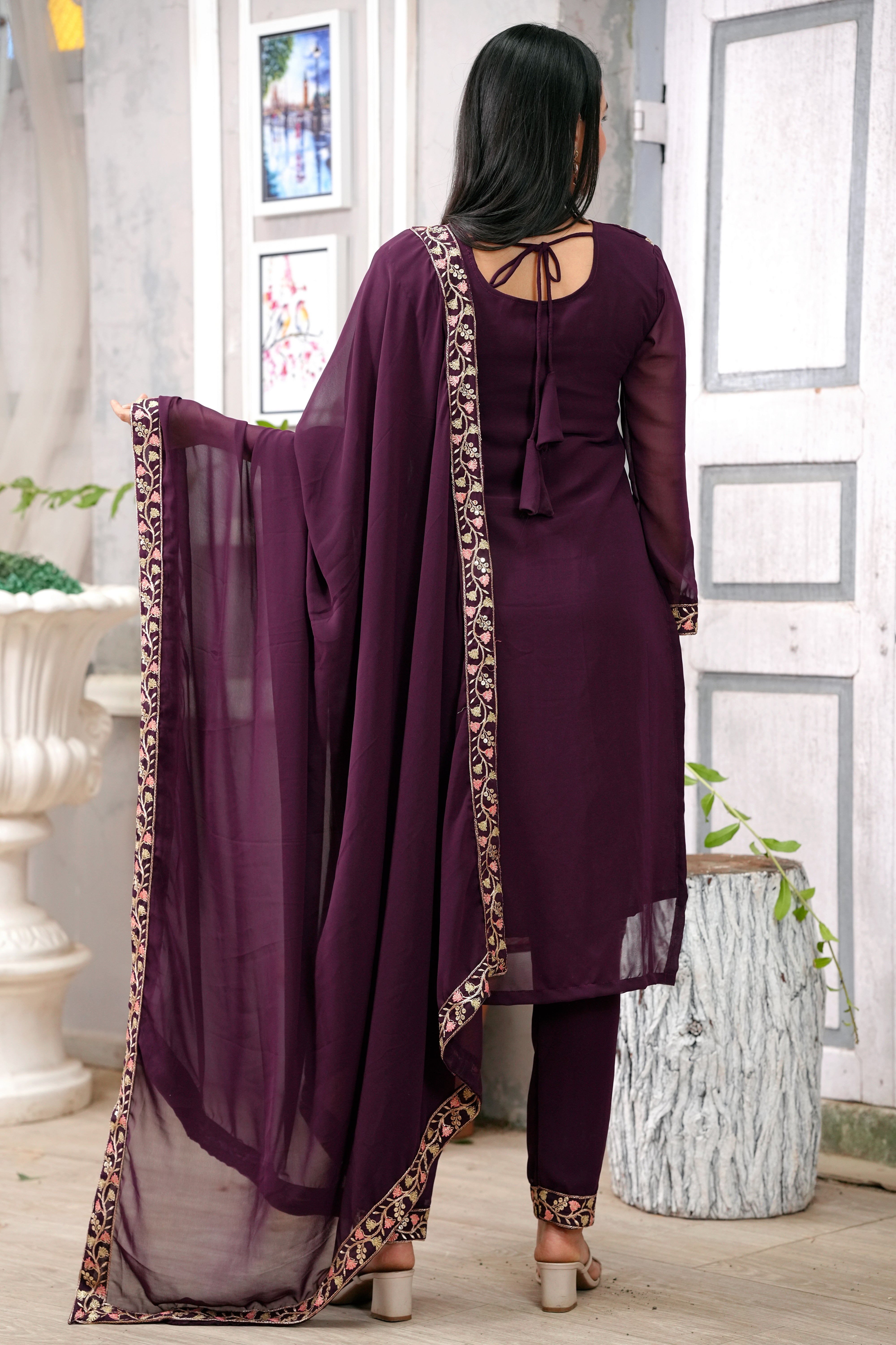 Designer Embroidered Georgette Suit With Sequence Embroidered Work