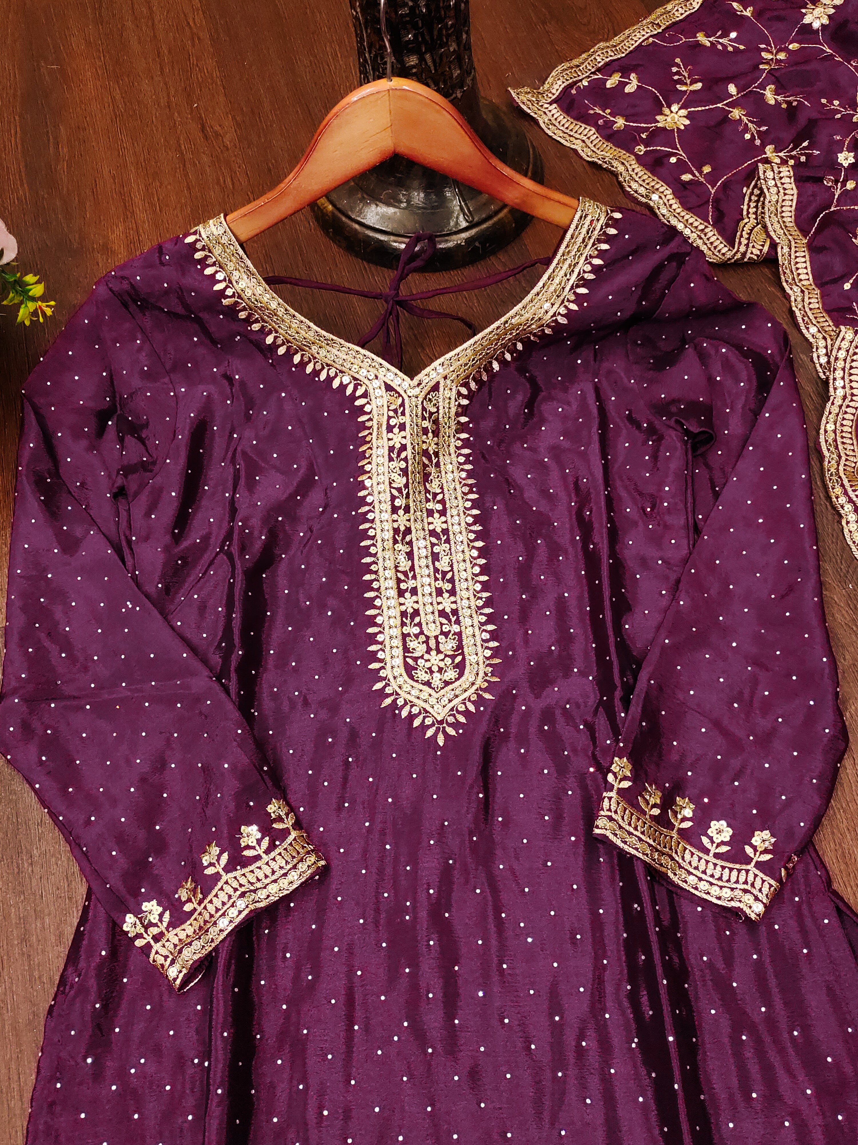 Designer Party Wear Suit With Sequence Embroidered Work And Stone Work