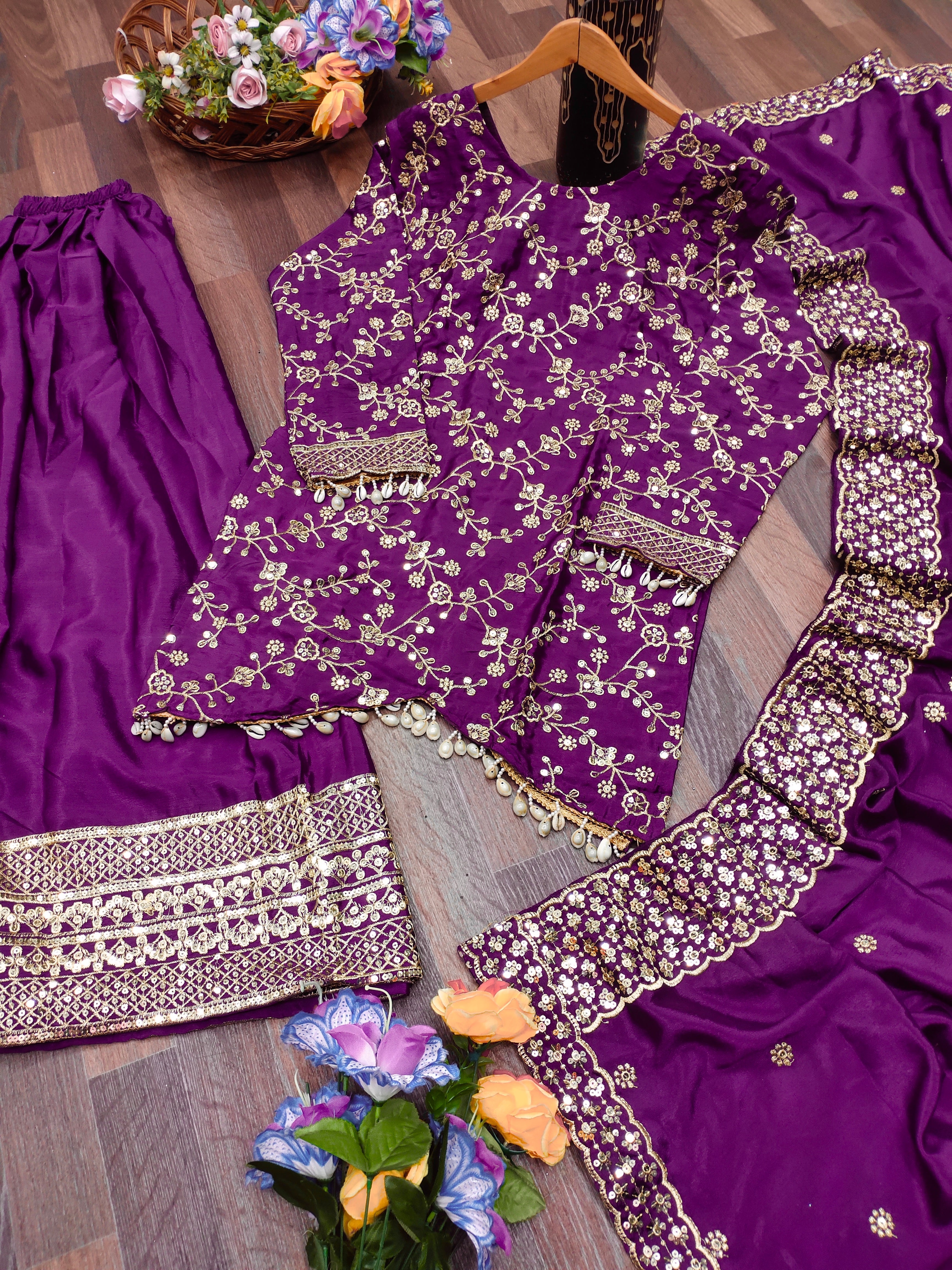 Designer Party Wear Sharara Suit With Sequence Embroidered Work