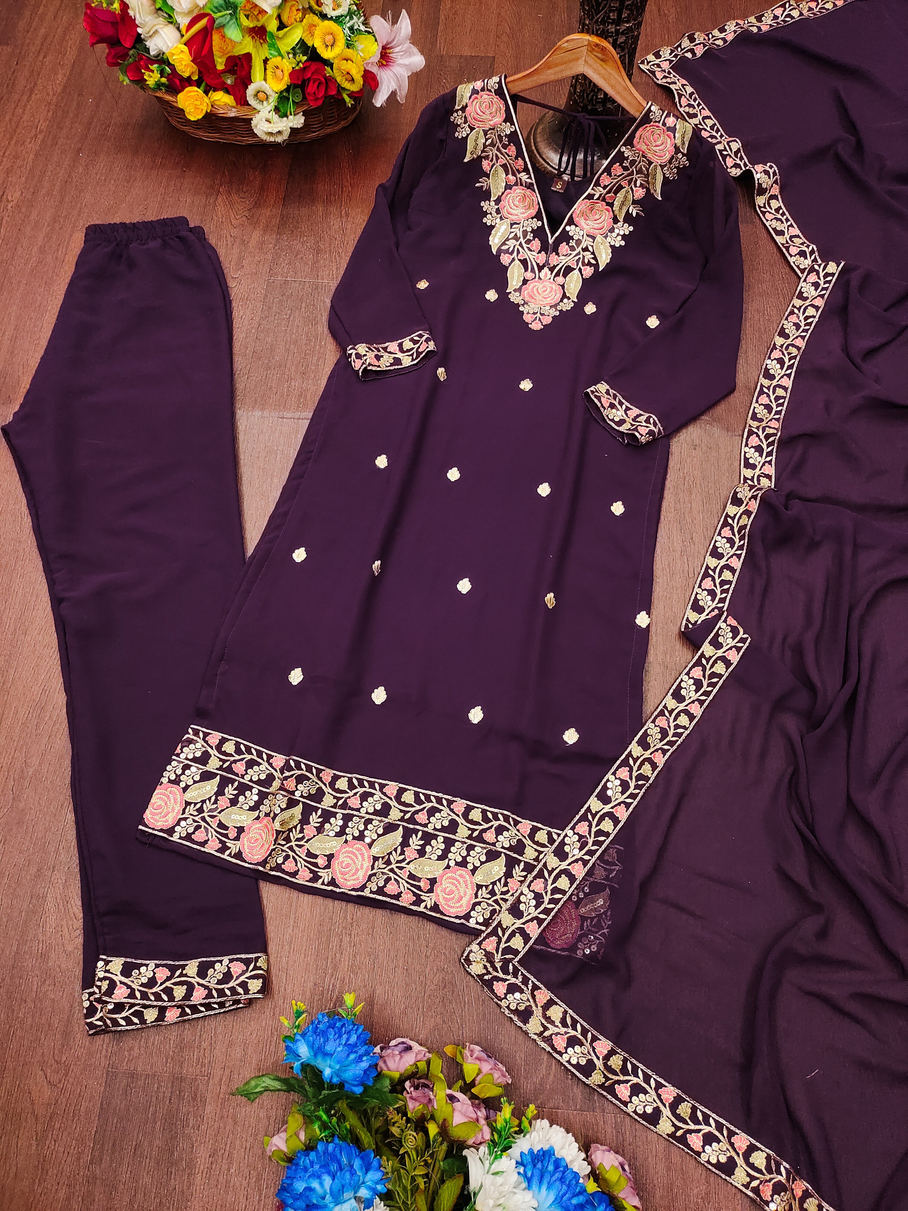 Designer Embroidered Georgette Suit With Sequence Embroidered Work