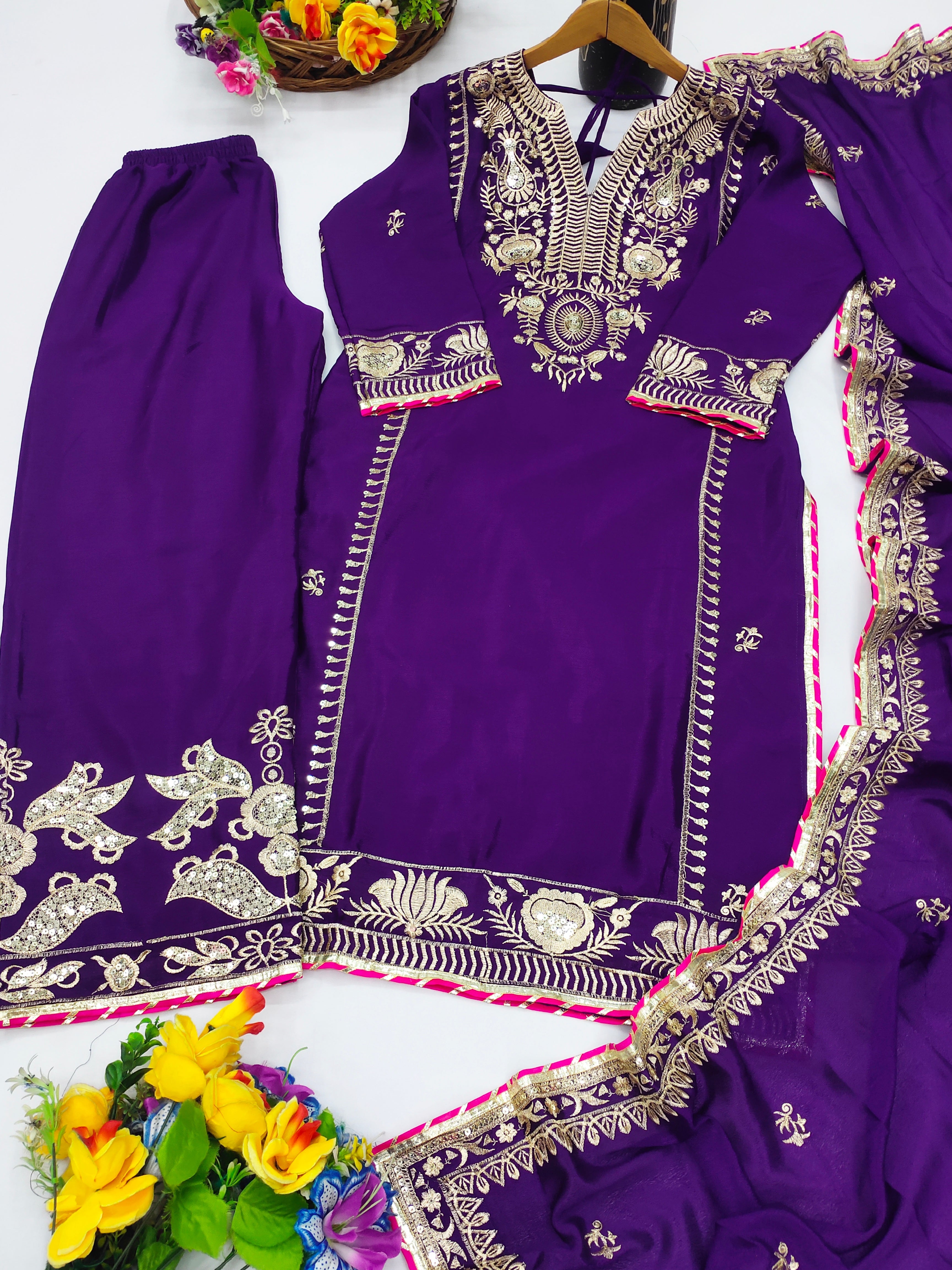 Beautiful Party Wear Suit Bottom And Dupatta With Sequence Embroidered Work